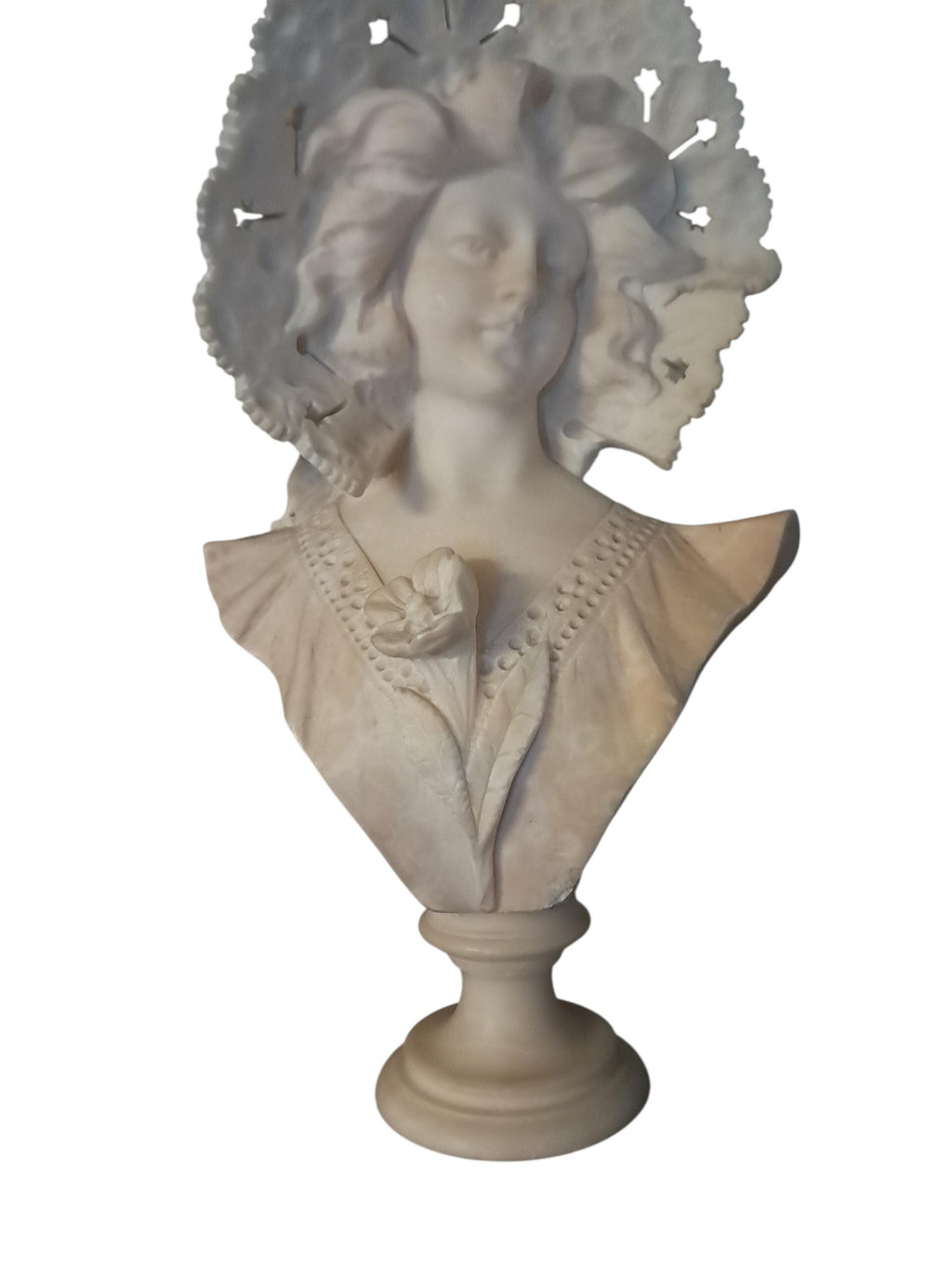 Art Nouveau Alabaster Woman Bust with Lace Hat (16 inch)