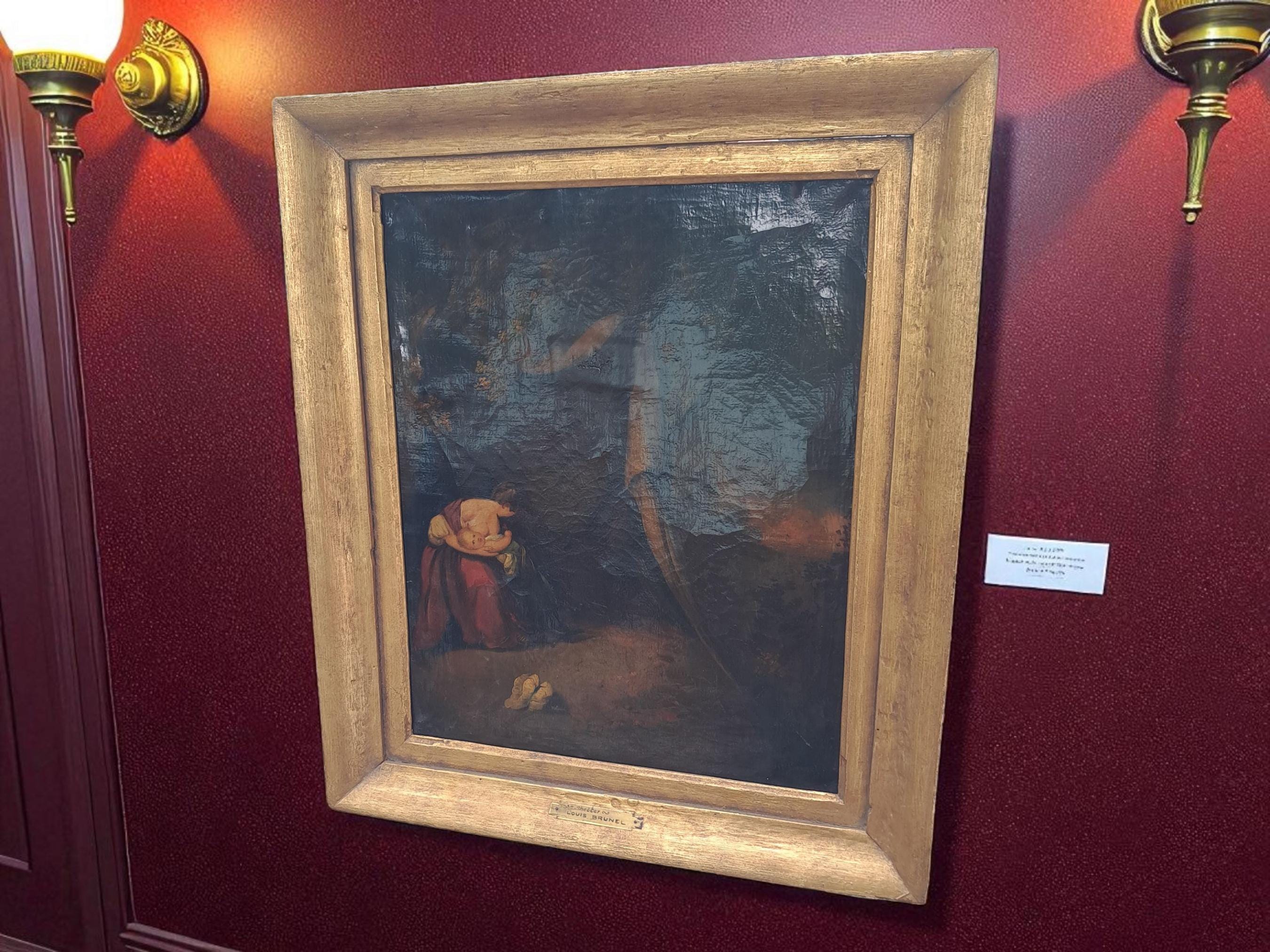 Antique Dark and Moody Painting of Mom Shielding Child