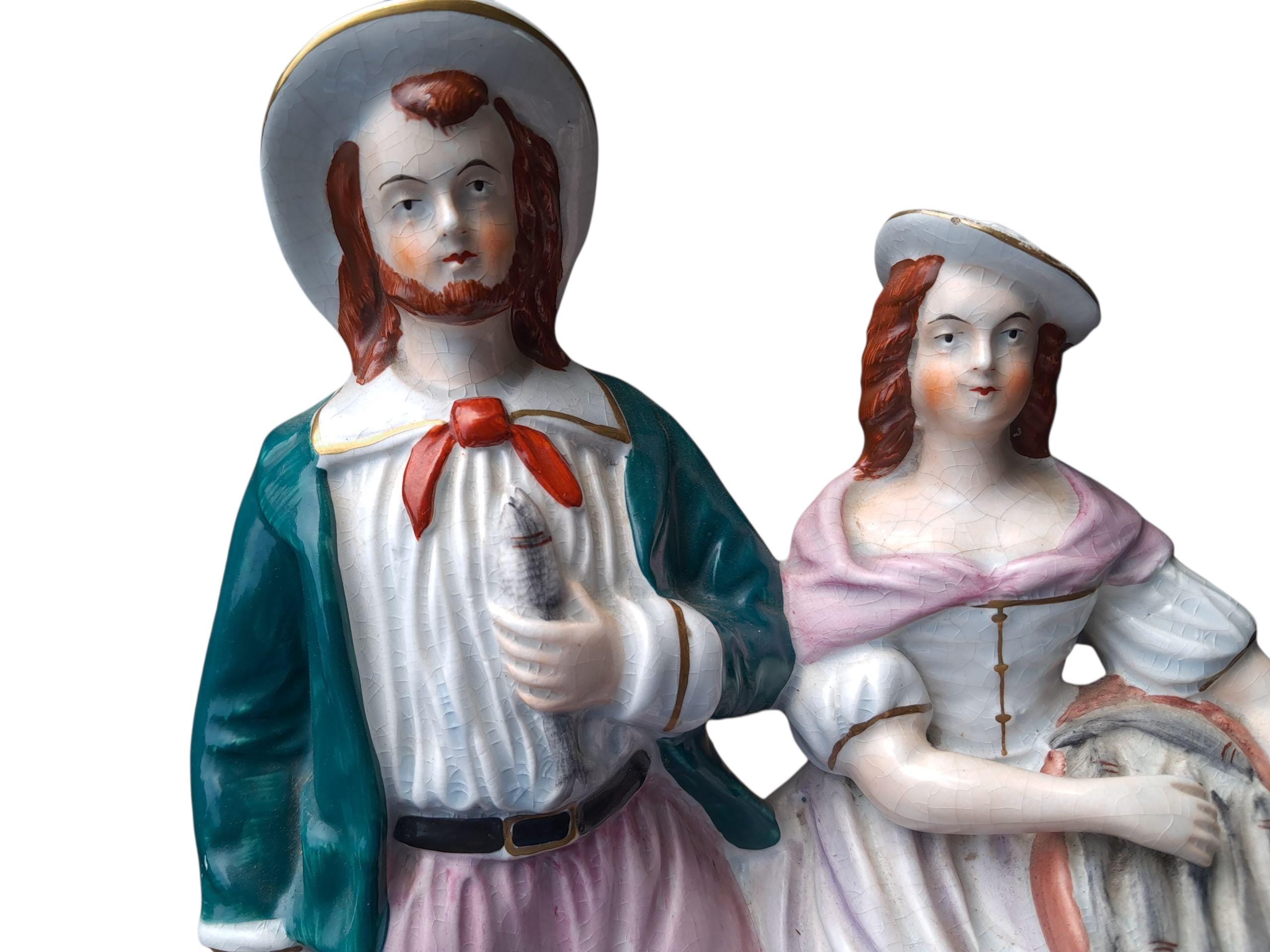 Antique Staffordshire Flatback Figure of 2 Fish Mongers