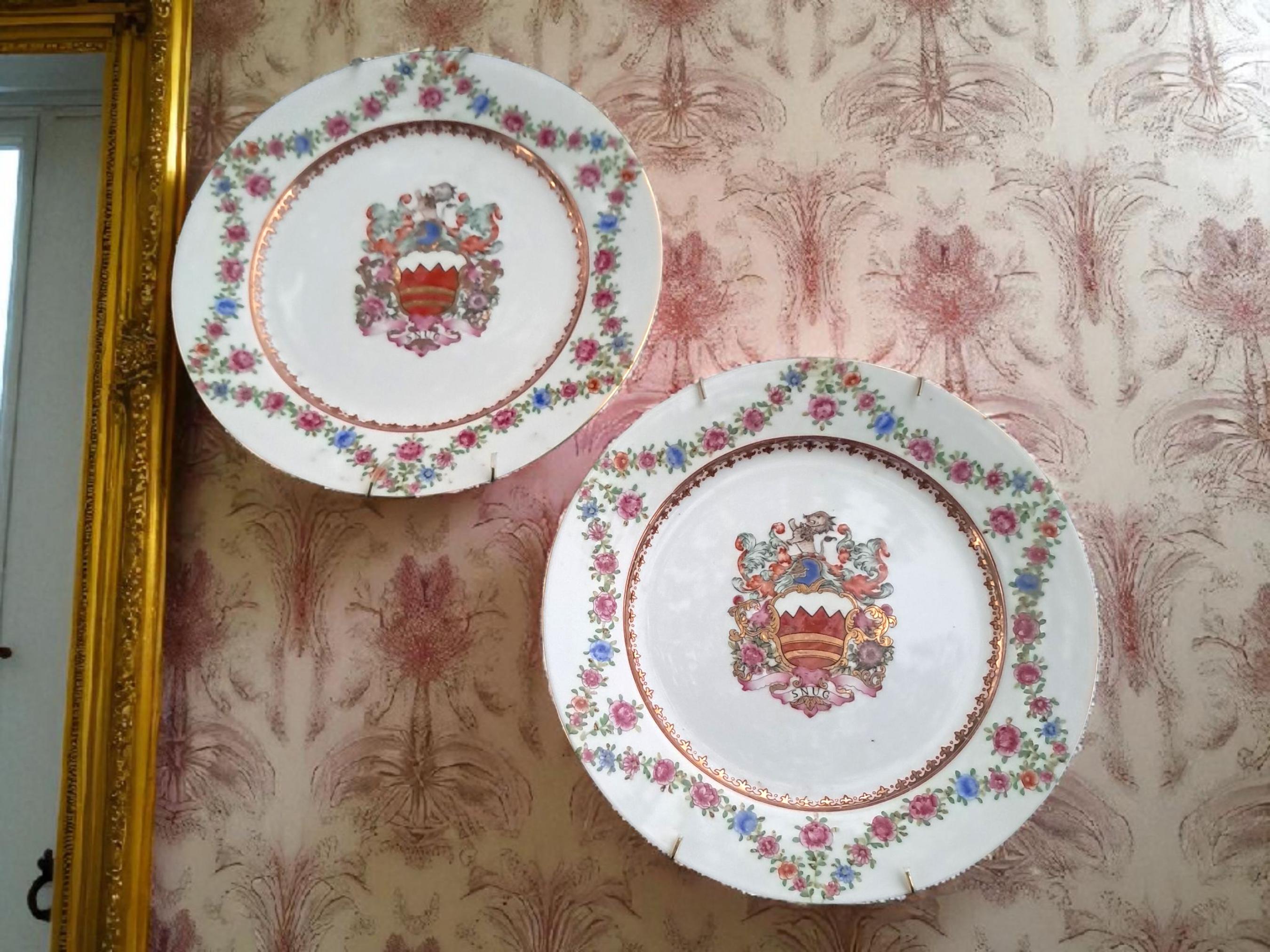 French Pair of Armorial Plates Vintage