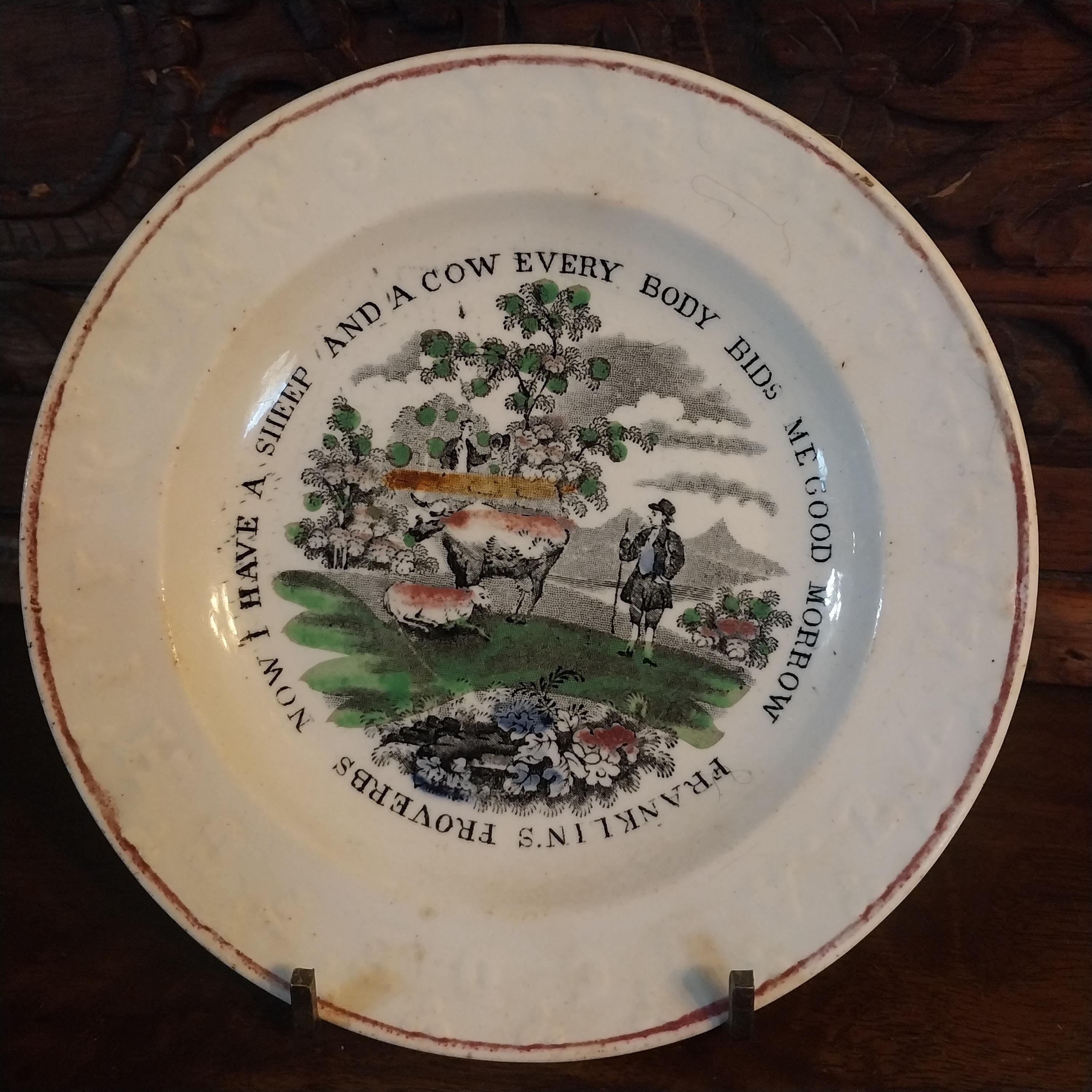 Early Staffordshire Childs ABC Plate Franklins Proverbs