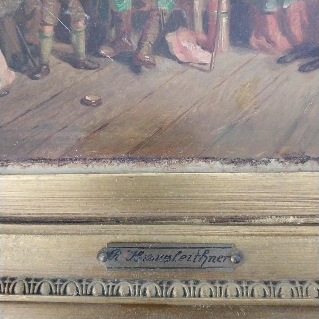 Antique Rudolf Hausleithner Oil Painting: Austrian Holiday Scene Dark and Moody
