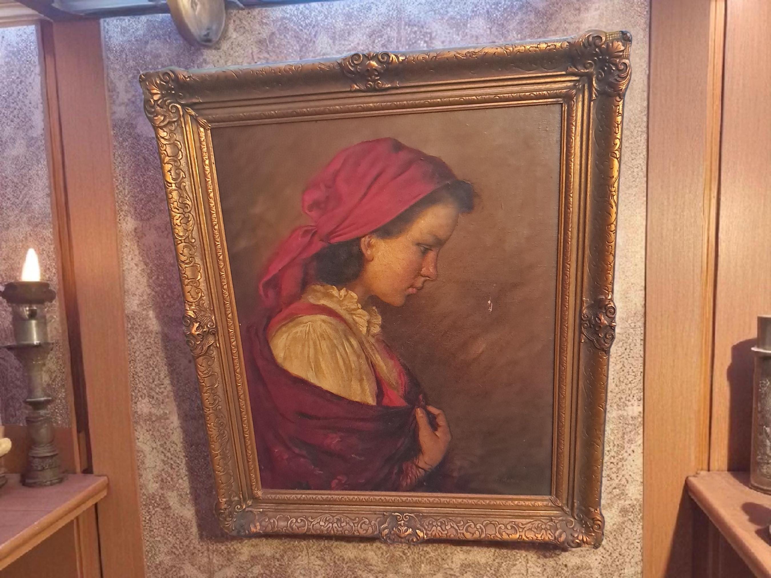 Large Molnar Portrait of a Girl, Vintage Painting