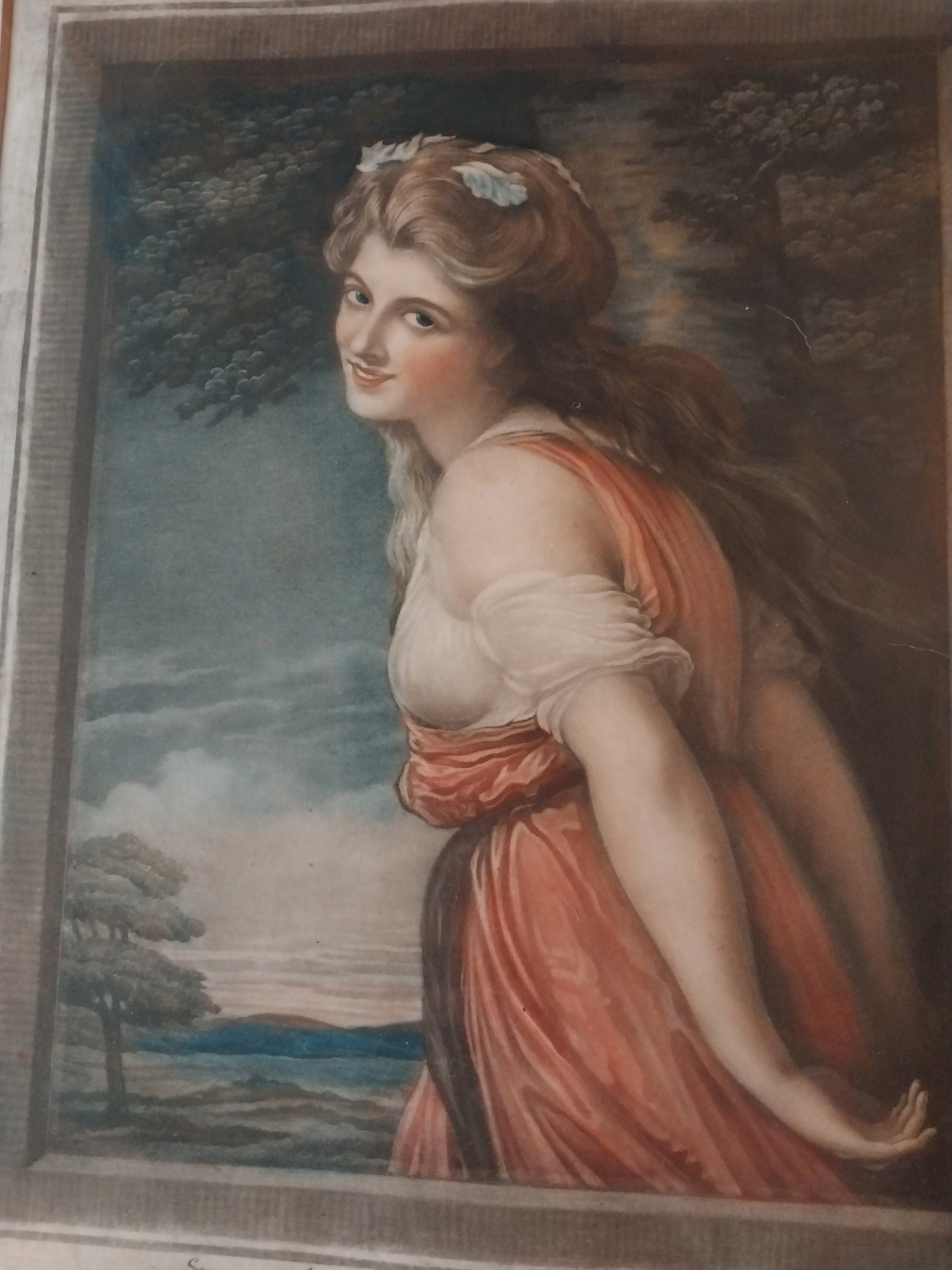 Antique Engraving of Lady Hamilton As Bacchante Mezzotint