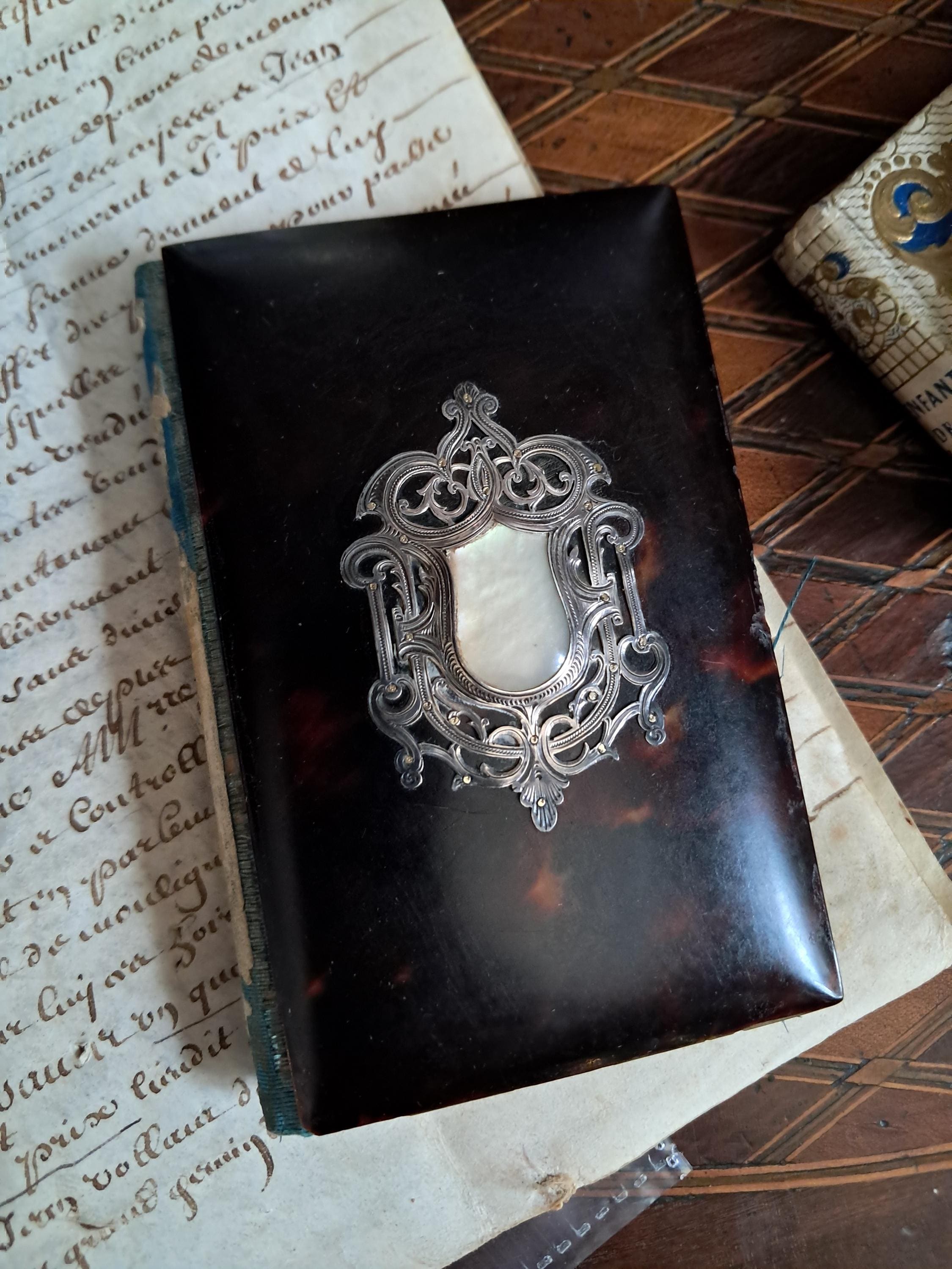 Antique Faux Tortoiseshell and Sterling and Mother of Pearl Notepad
