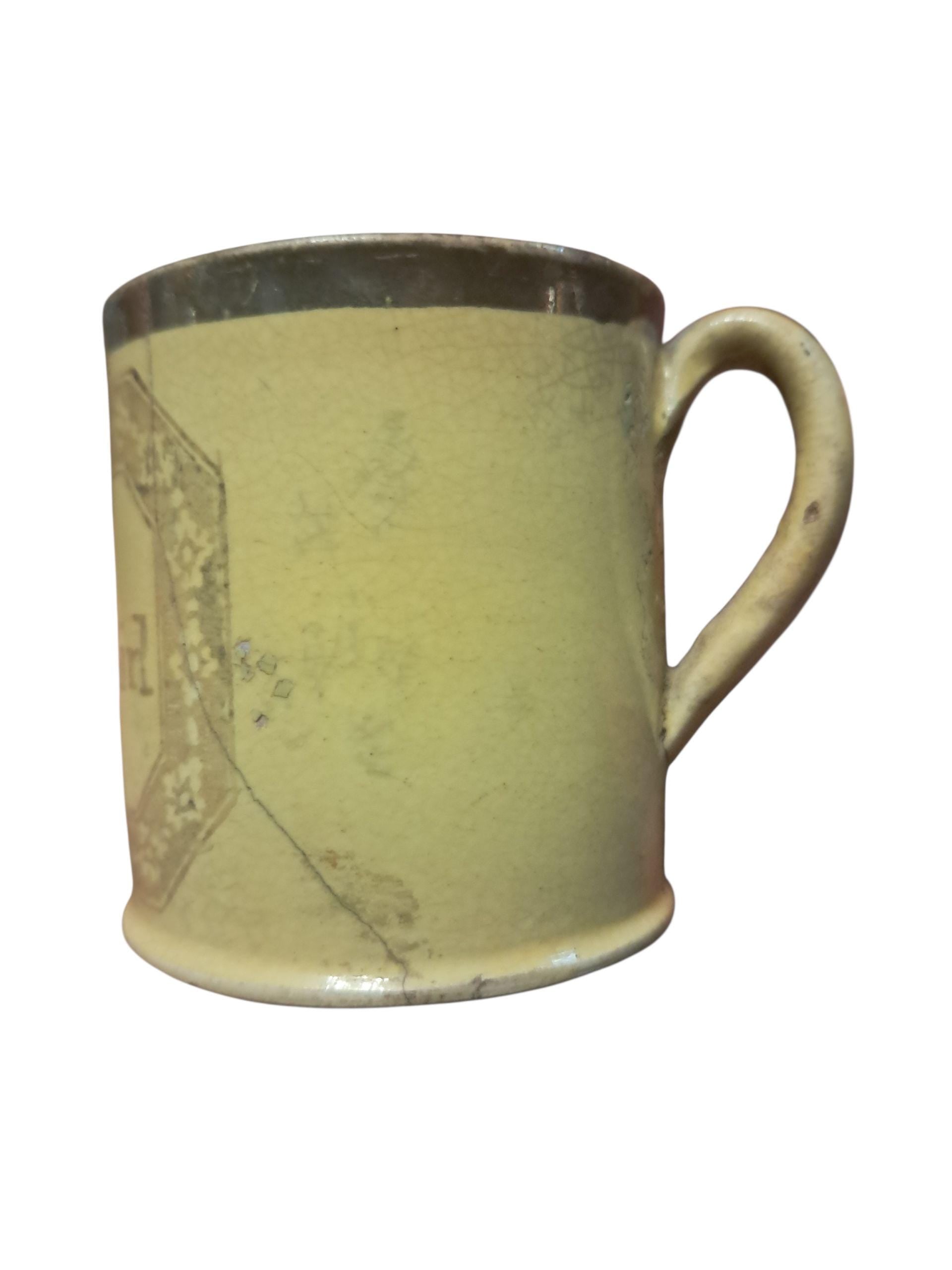 Early Staffordshire Teeny Childs Canary Mug 'For my Dear Girl'