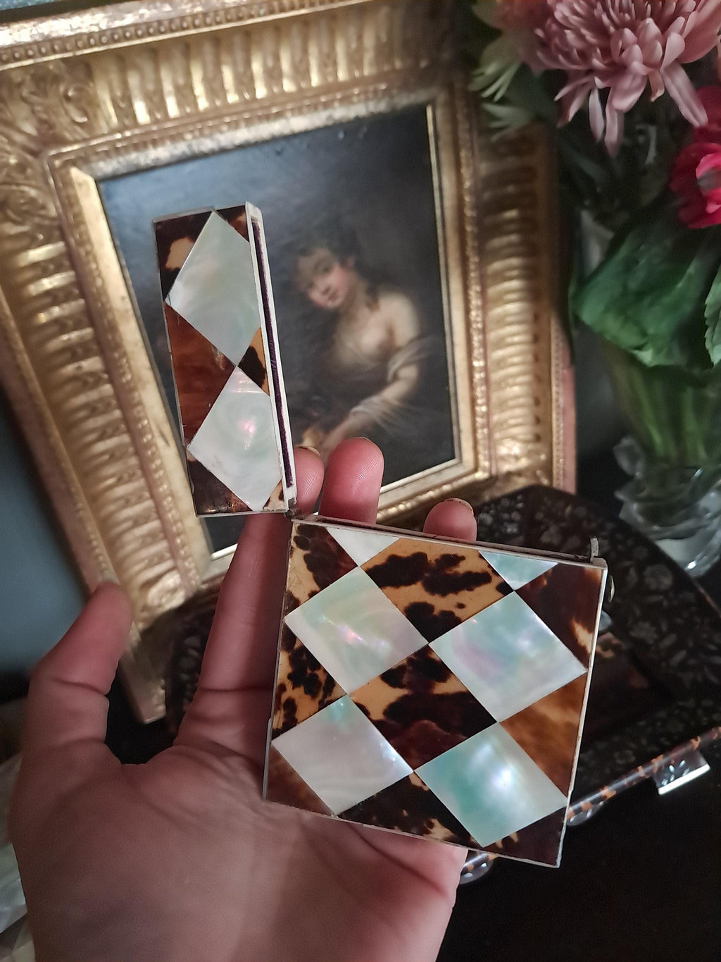 Stunning Faux Tortoiseshell and Mother of Pearl Calling Card Case