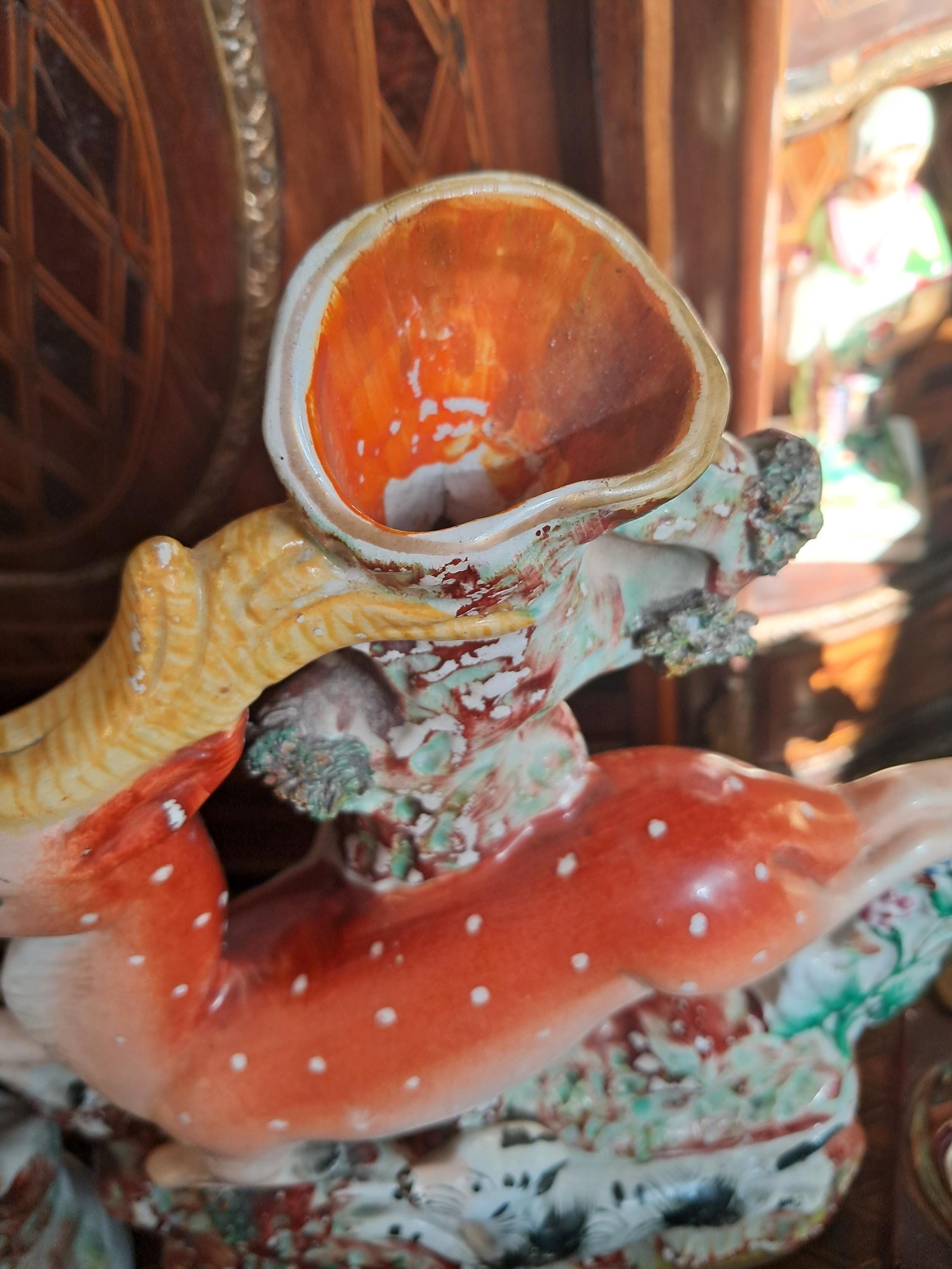 Beautiful Staffordshire Deer Spill Vase Pair