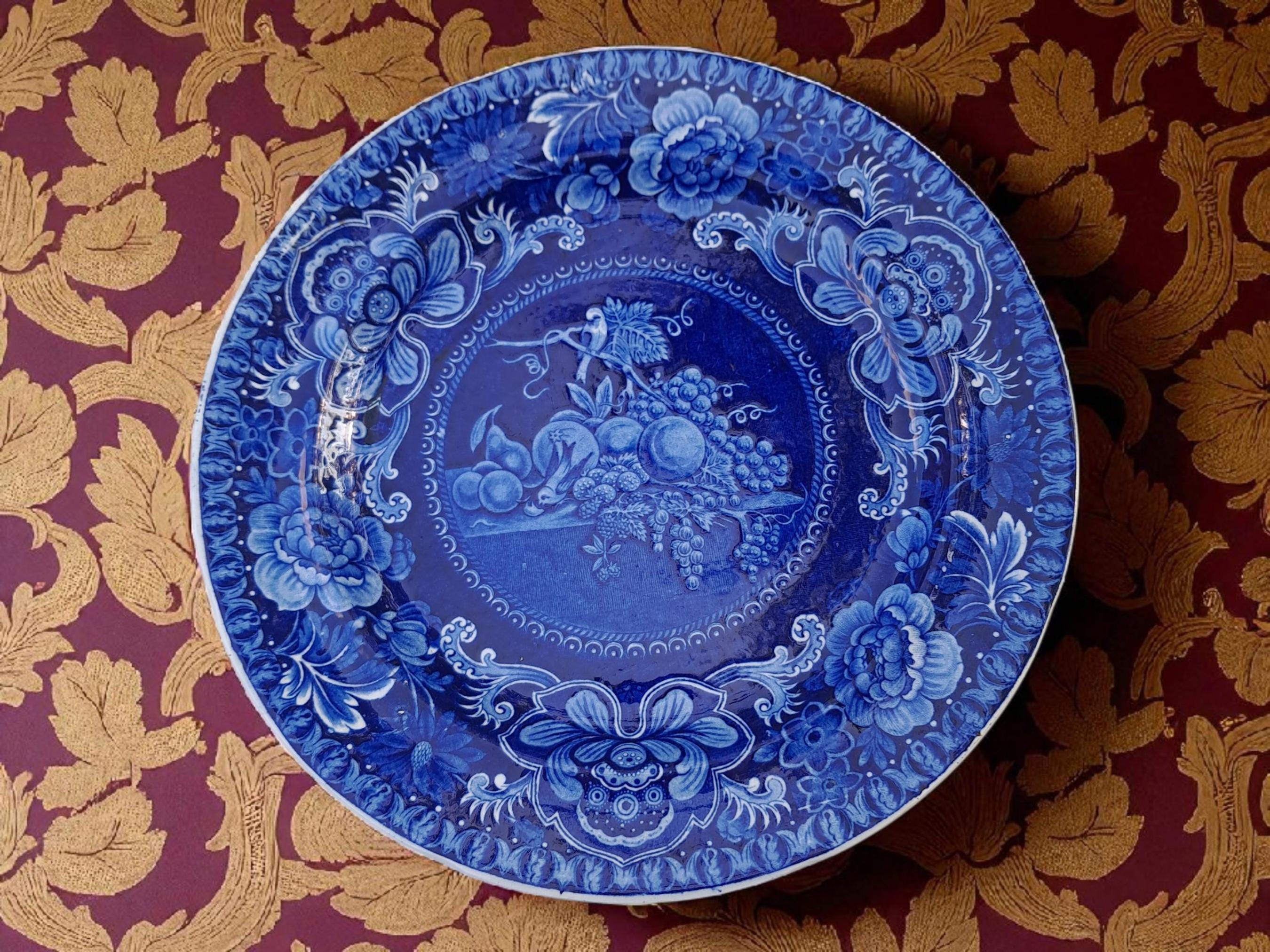 Staffordshire Historical Transferware Plate 9 Plus Inches Birds and Fruit