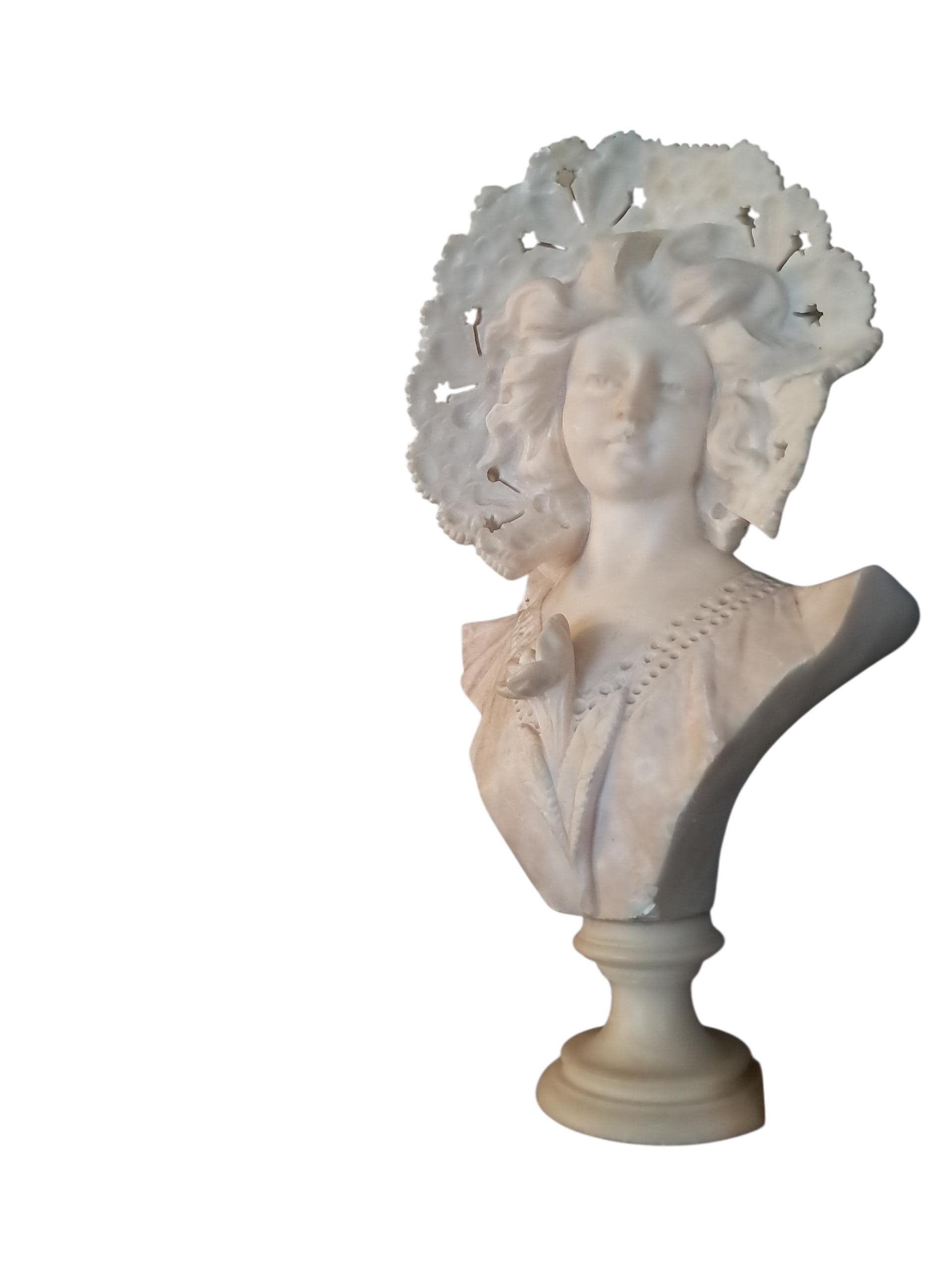 Art Nouveau Alabaster Woman Bust with Lace Hat (16 inch)