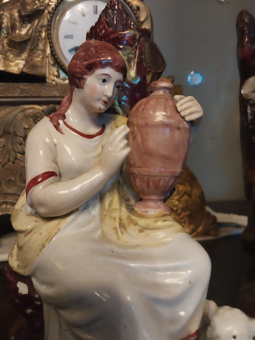 Pair Early Pearlware Staffordshire Poor Maria Agrippina Dog Spill Vases 19th C