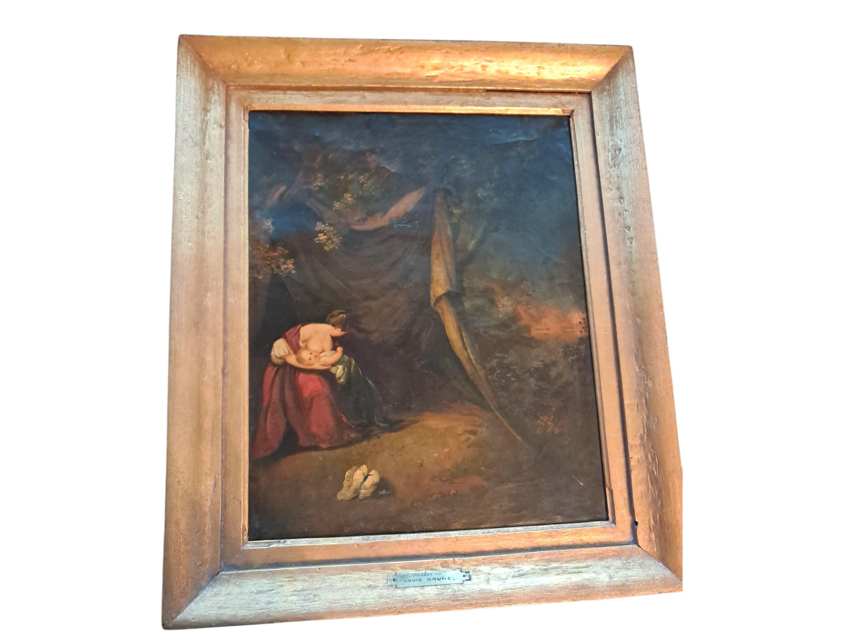 Antique Dark and Moody Painting of Mom Shielding Child