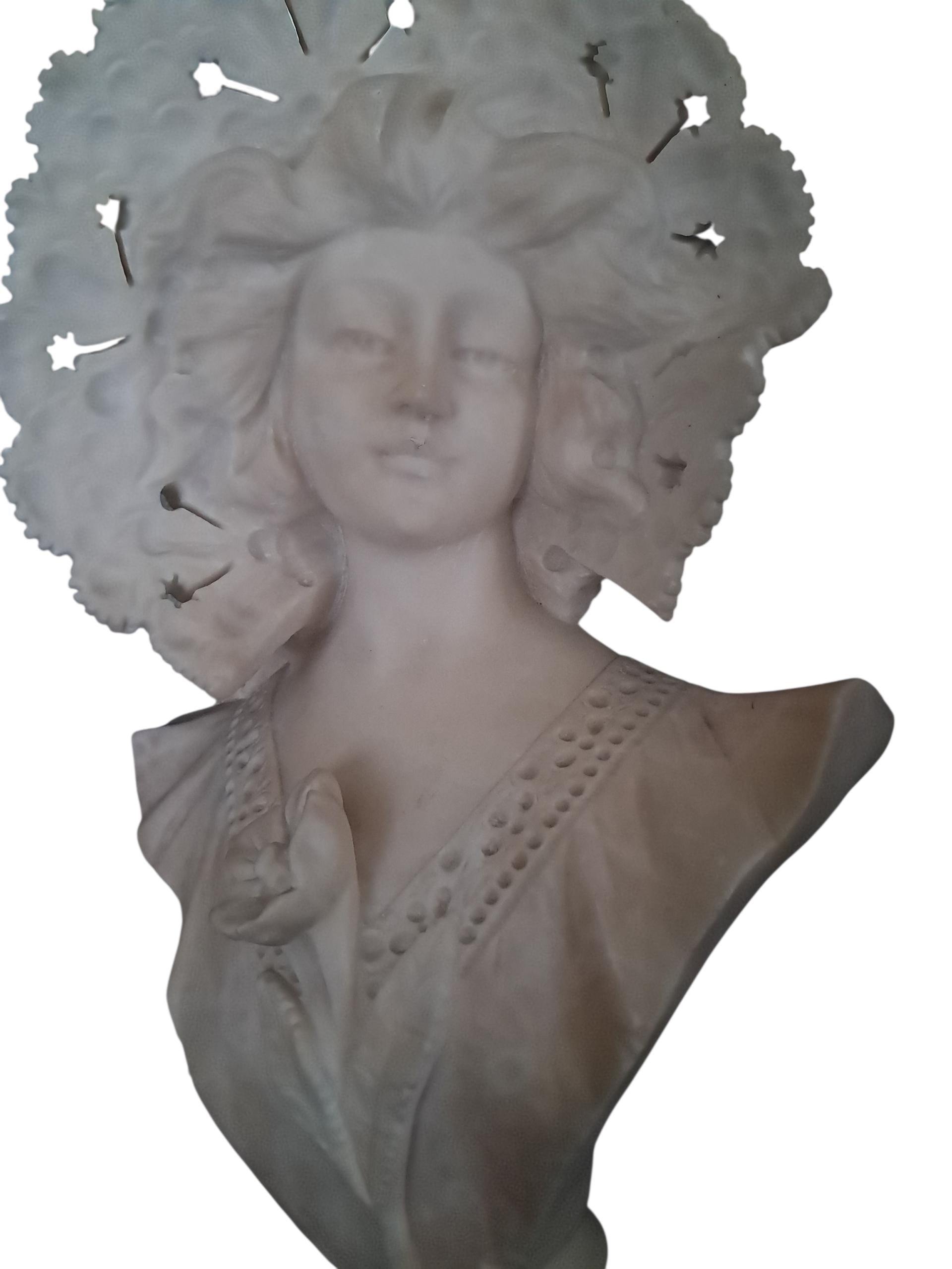 Art Nouveau Alabaster Woman Bust with Lace Hat (16 inch)