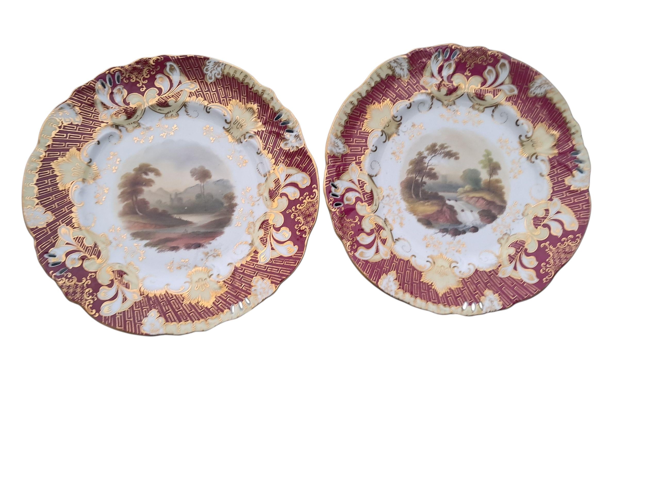 Antique Samuel Alcock Plates: English Hand-Painted Pair, 1830s