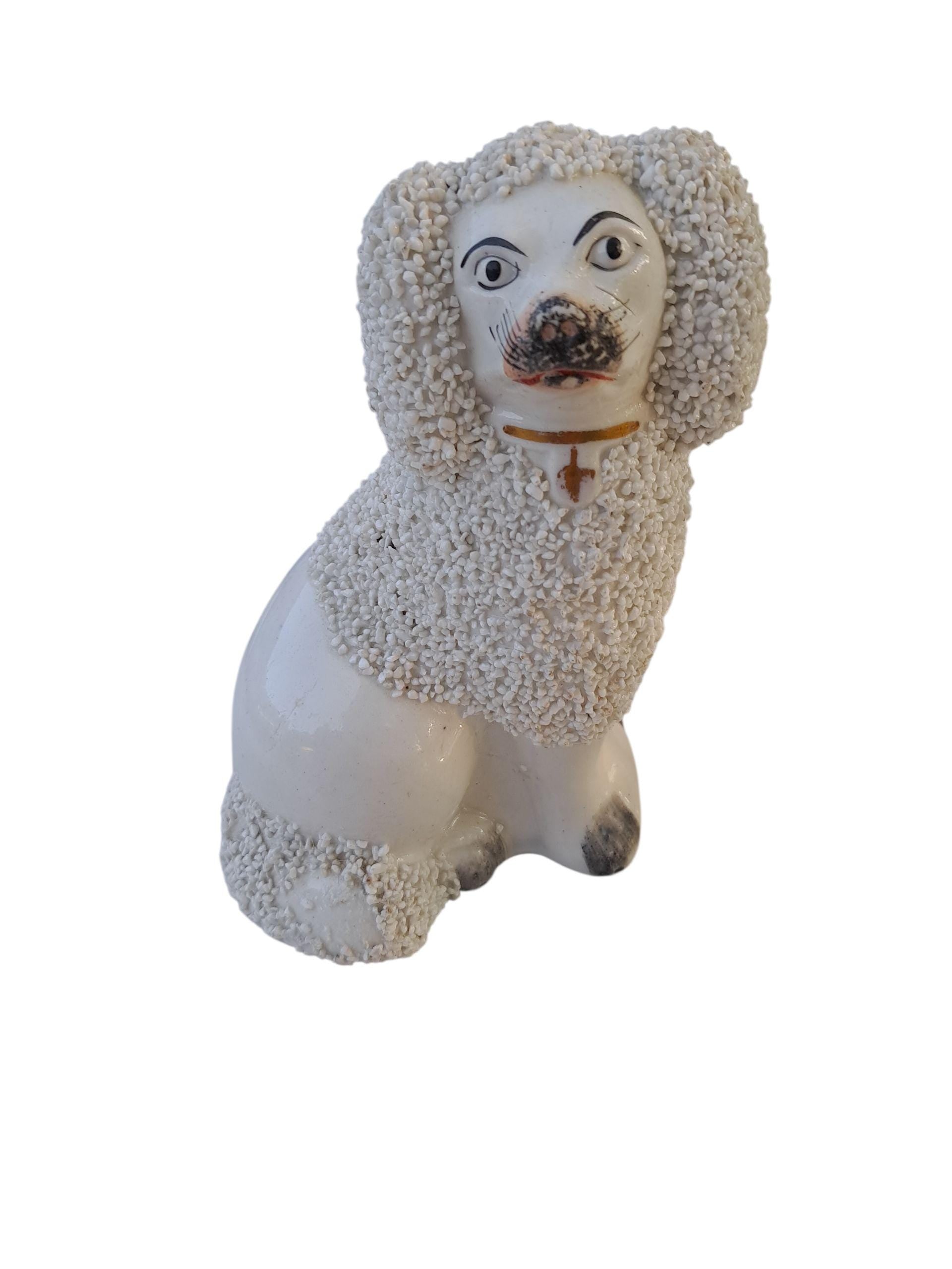 Authentic Antique White Singular Staffordshire Poodle