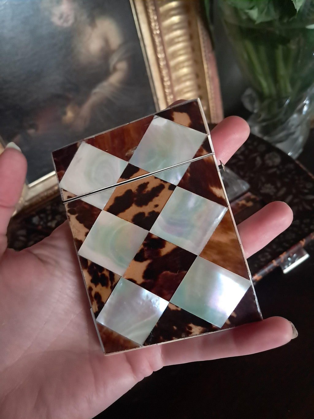 Stunning Faux Tortoiseshell and Mother of Pearl Calling Card Case