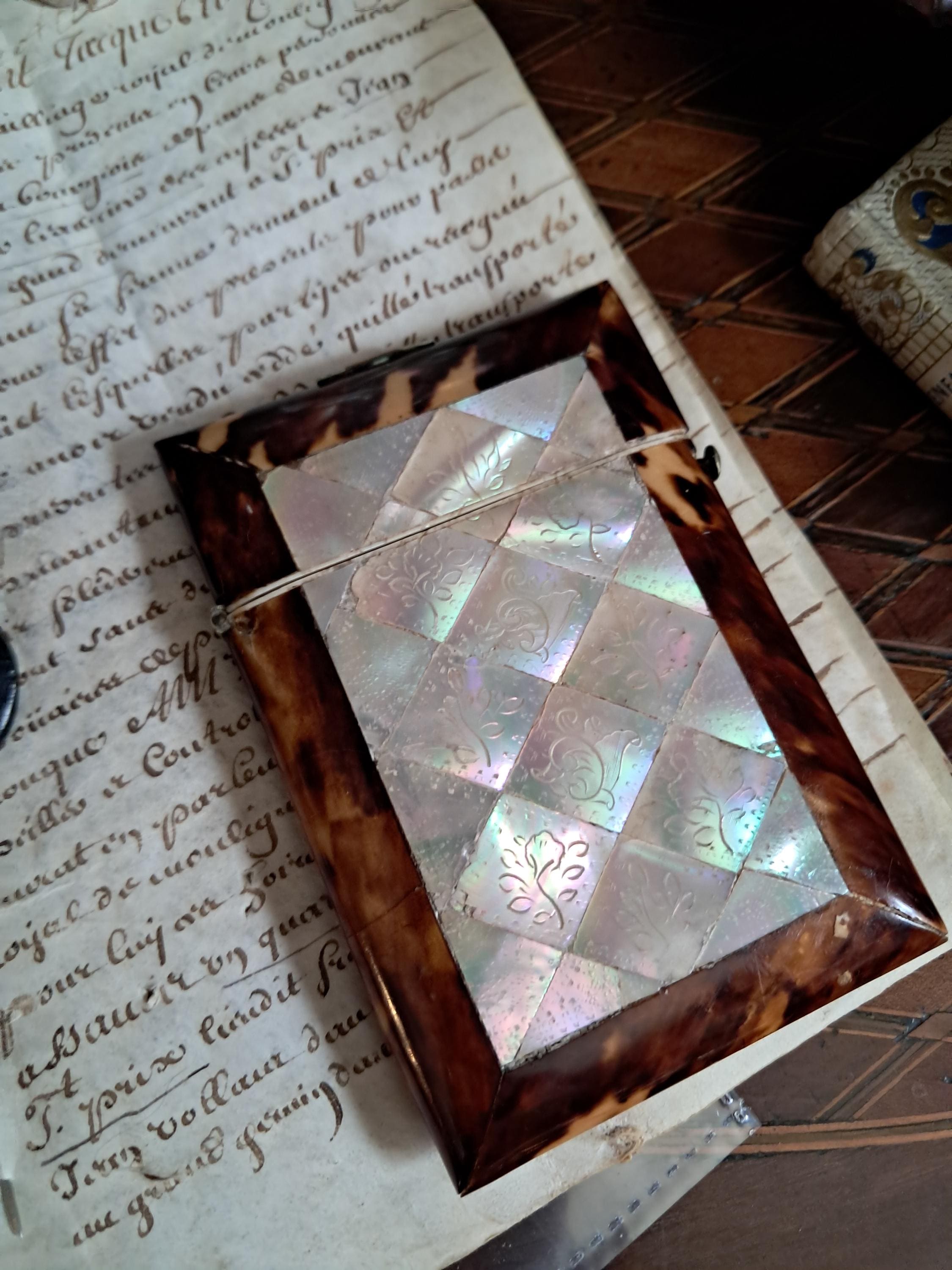 Antique Faux Tortoiseshell and Mother of Pearl Calling Card Case