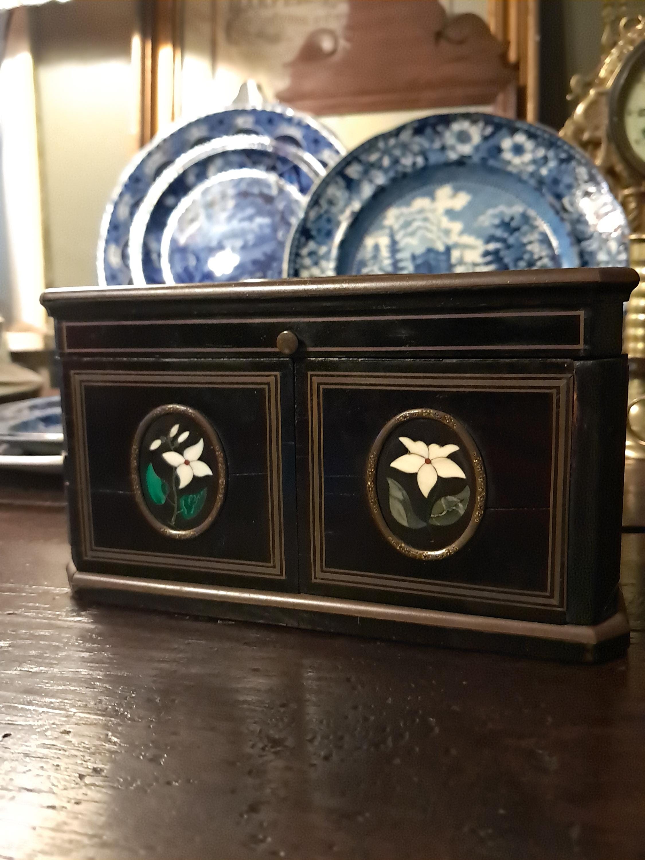 Antique French Pietra Dura Scent Caddy Box, Floral Inlay