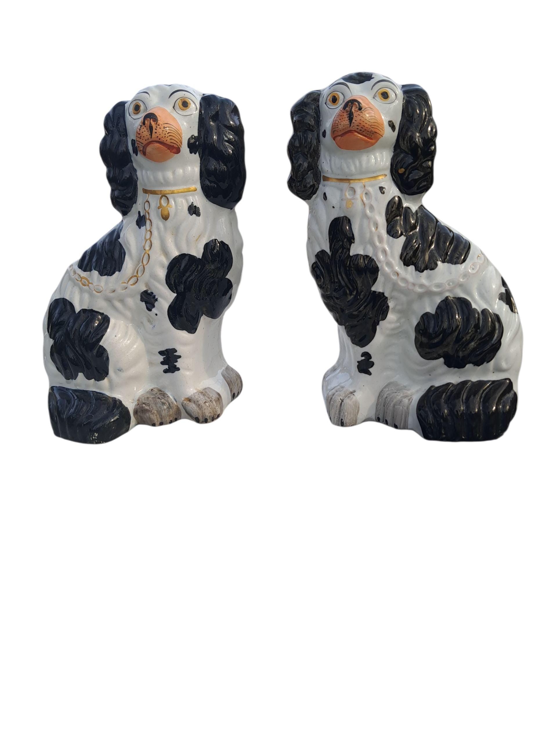 Authentic Antique Staffordshire Dog Size 2 Comforter Spaniel Pair Black