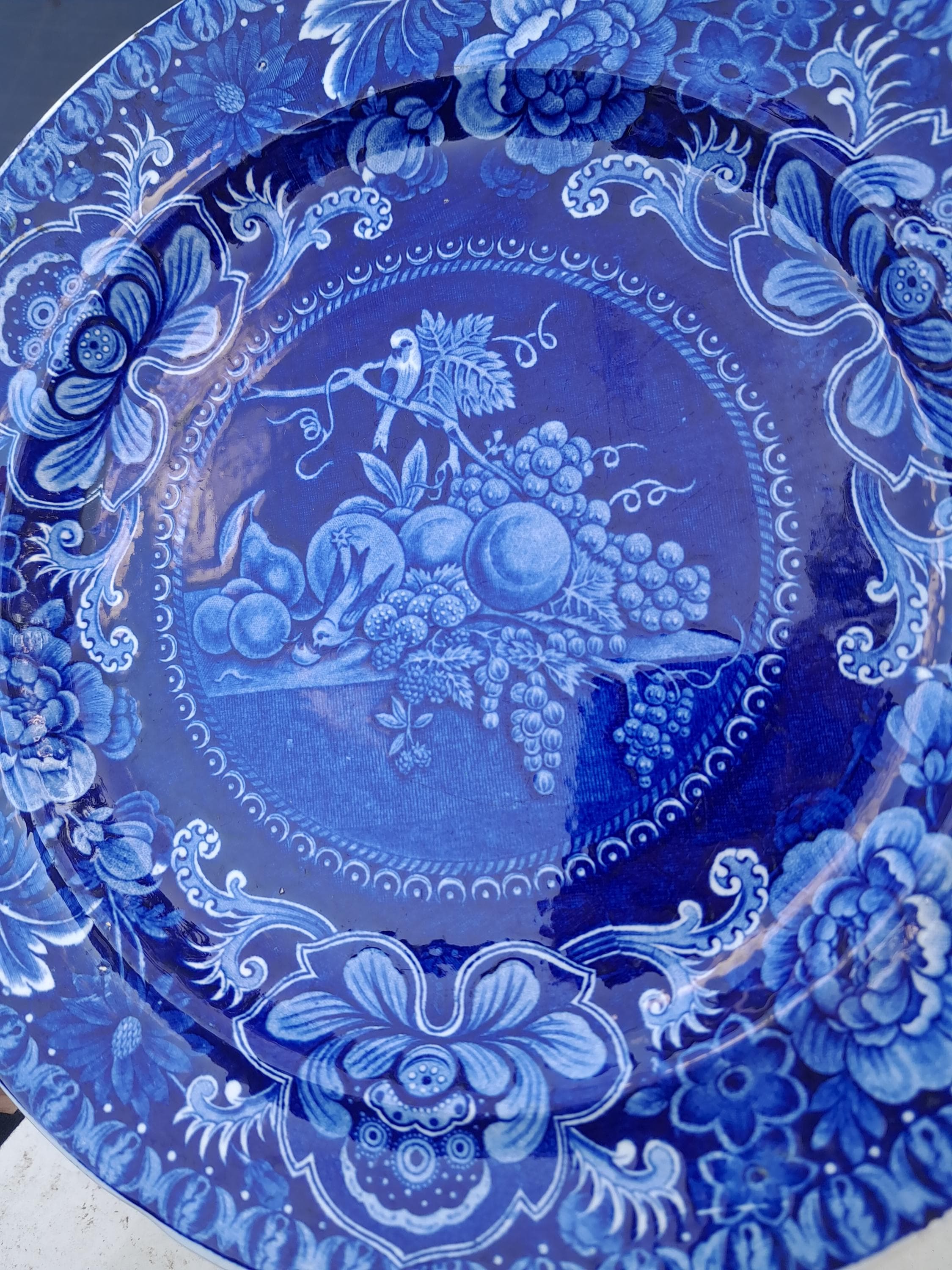 Staffordshire Historical Transferware Plate 9 Plus Inches Birds and Fruit