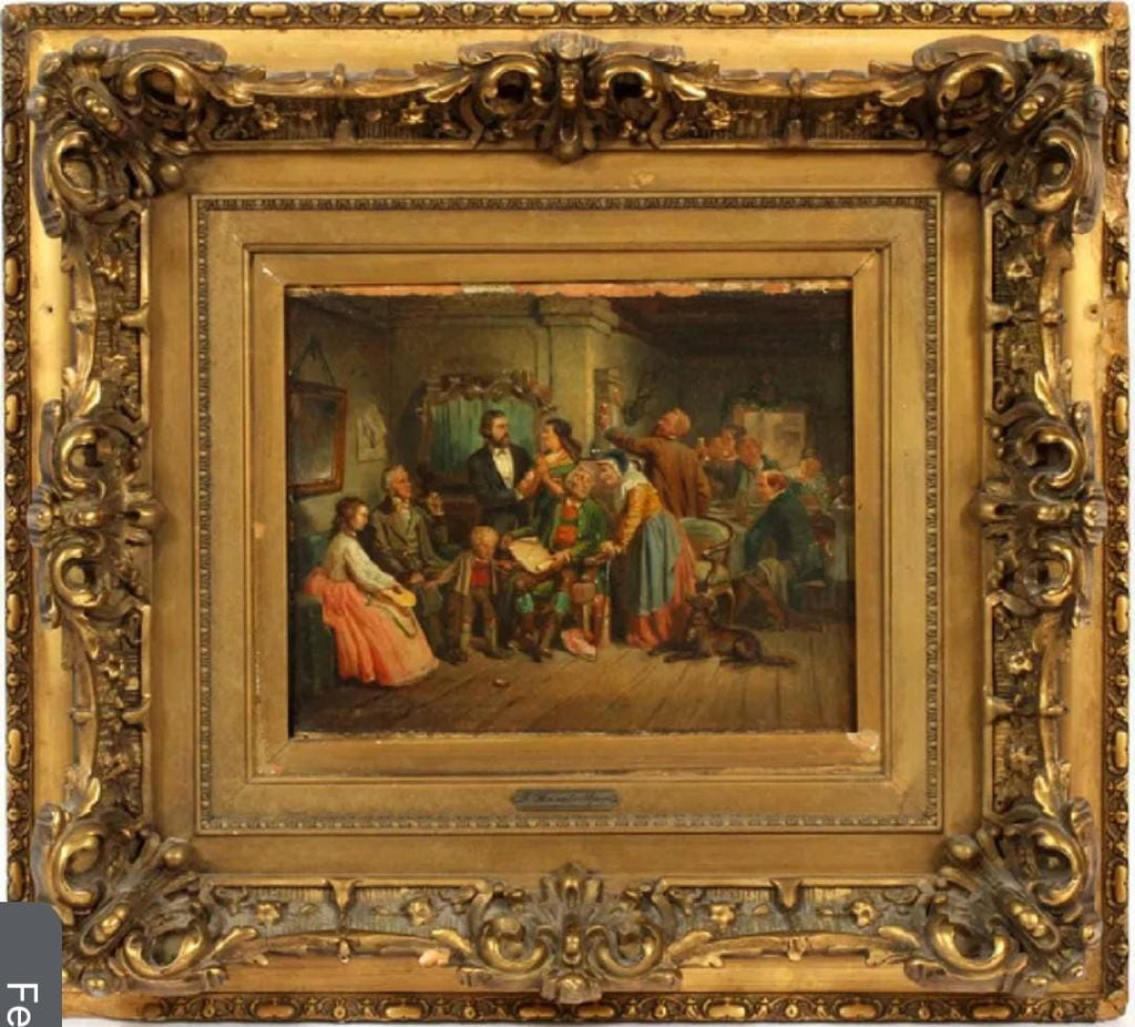Antique Rudolf Hausleithner Oil Painting: Austrian Holiday Scene Dark and Moody