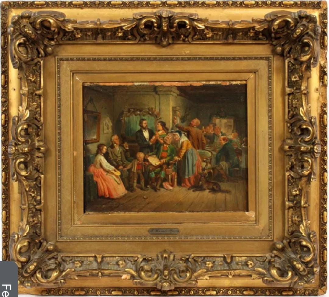 Antique Rudolf Hausleithner Oil Painting: Austrian Holiday Scene Dark and Moody