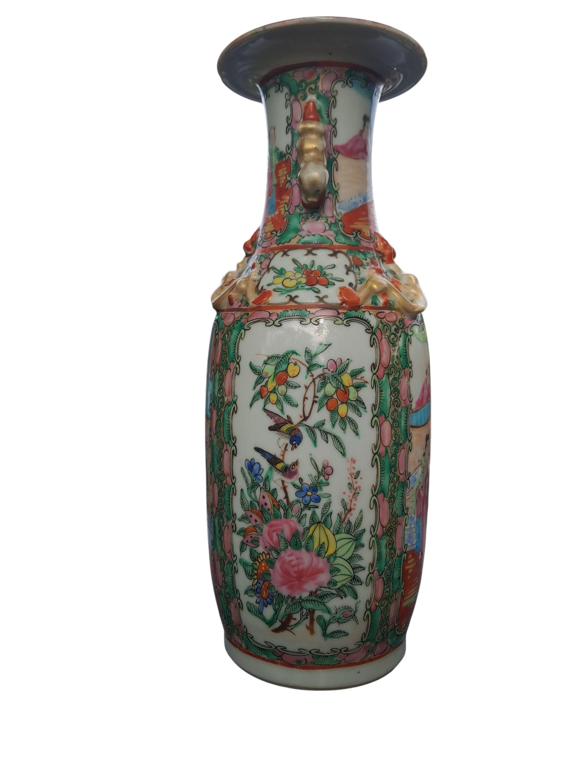 Antique Rose Medallion 12 In Vase