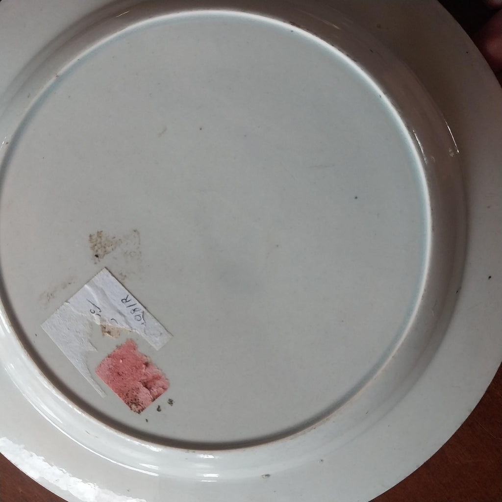 Early Staffordshire Pearlware Plate with Enameled Flowers and Pastoral Scene