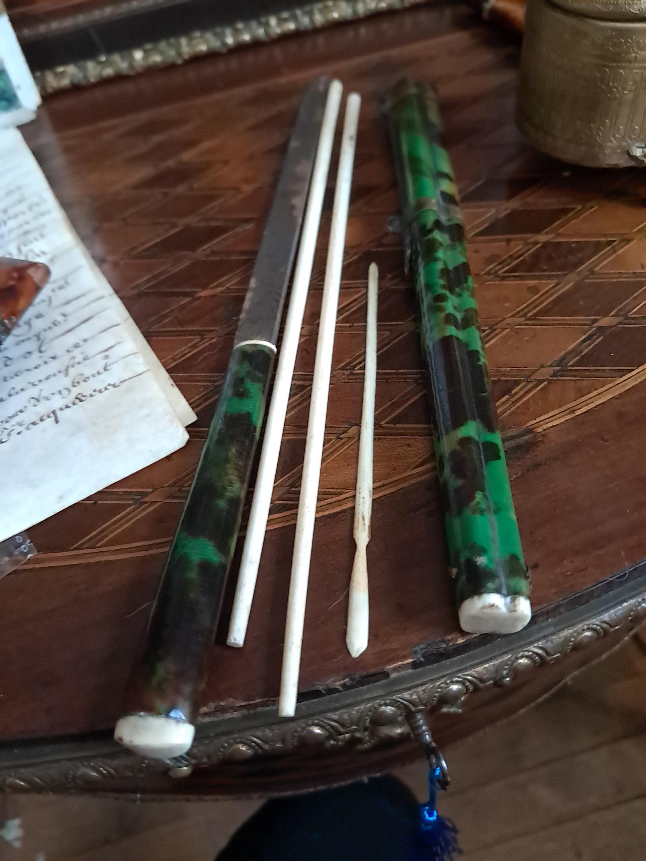 Rare Antique Chinese Trousse Eating Set Faux Green Tortoiseshell