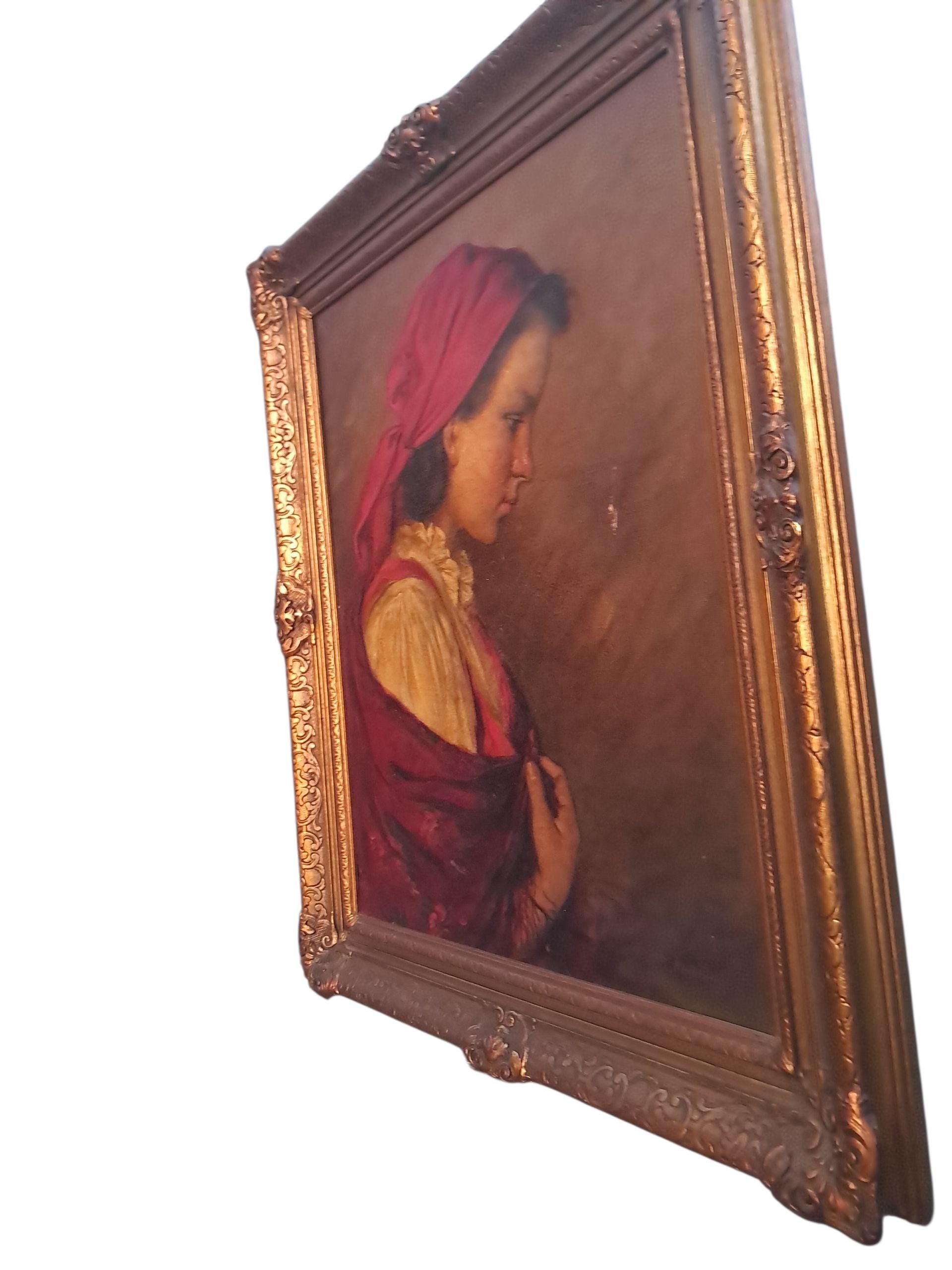 Large Molnar Portrait of a Girl, Vintage Painting