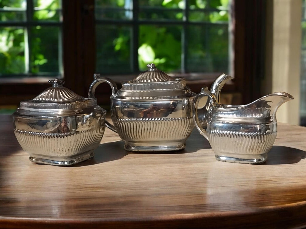 Staffordshire Pottery Silver Luster Teapot Set Circa 1825