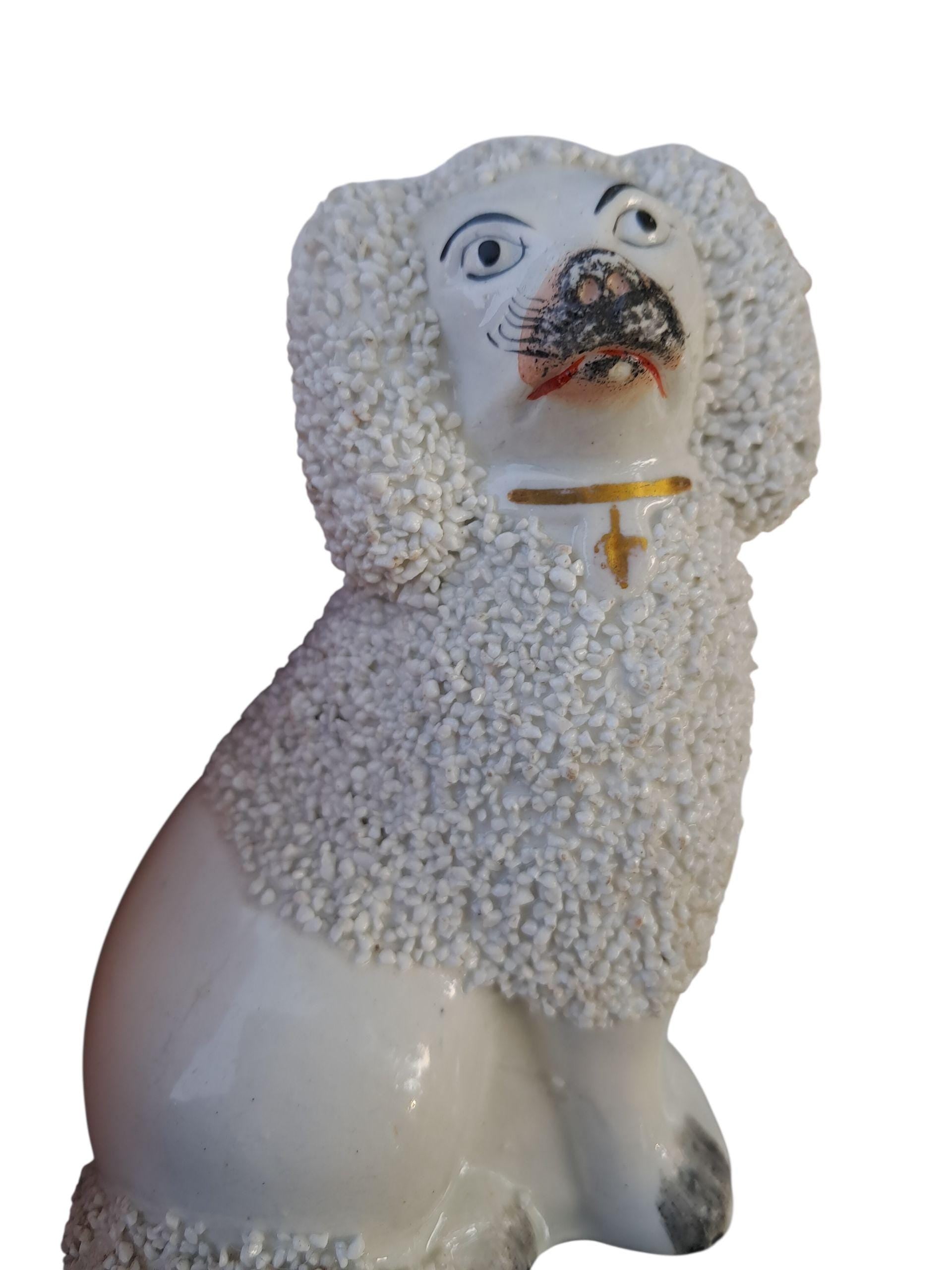 Authentic Antique White Singular Staffordshire Poodle