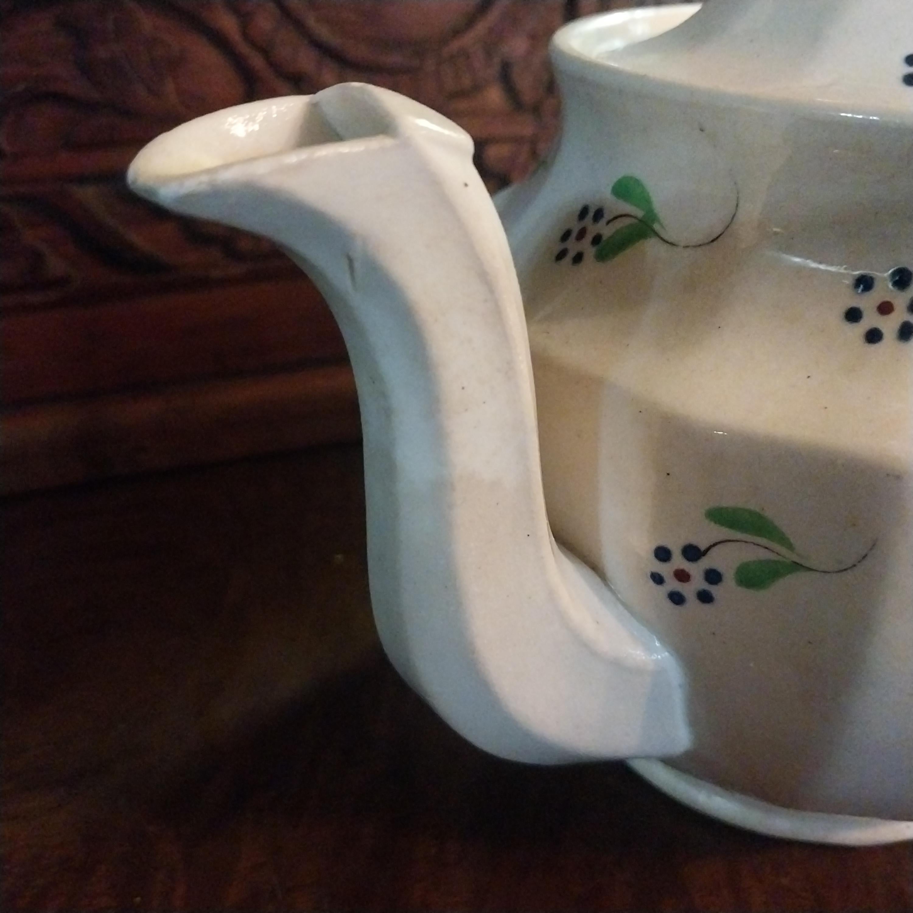 Early English Sprig Hand Painted Flowers Creamware Teapot