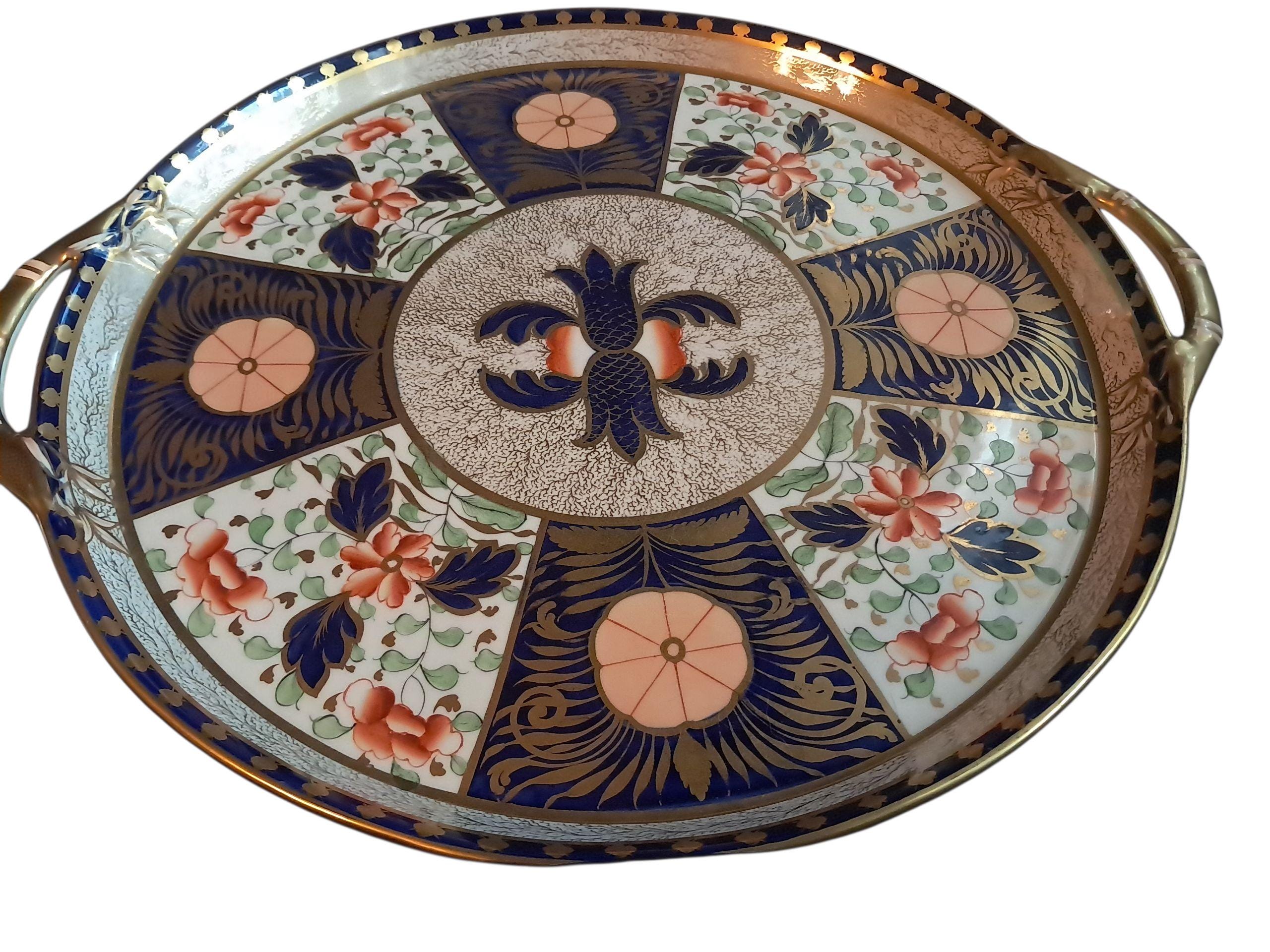 Antique Imari Serving Tray: Crab Claw Pattern, 16 inch, Coalport Davenport Style