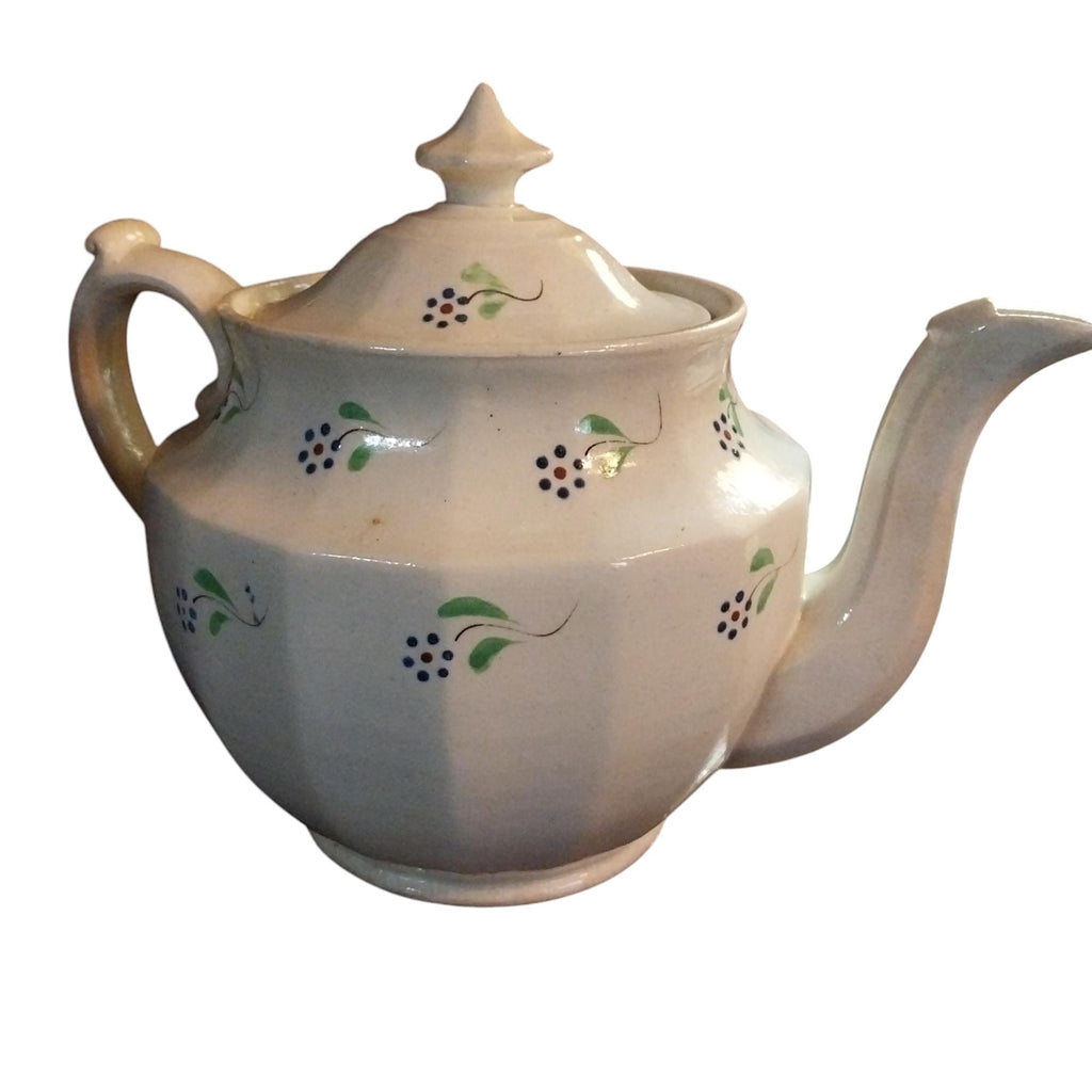 Early English Sprig Hand Painted Flowers Creamware Teapot