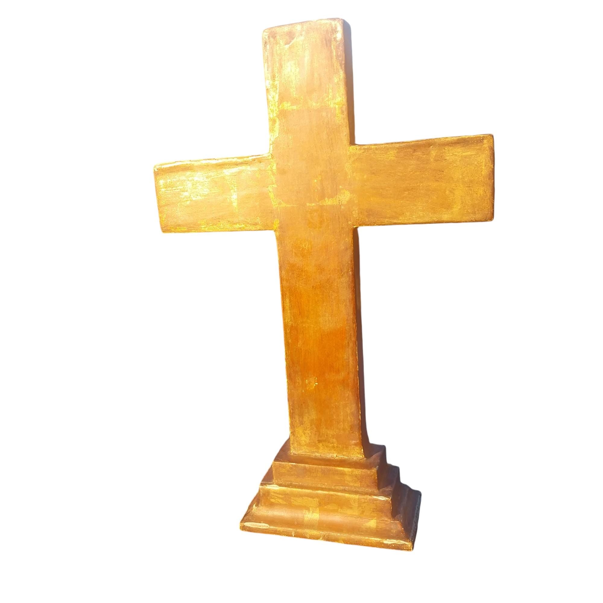 Vintage Gold Painted Cross with Floral Design