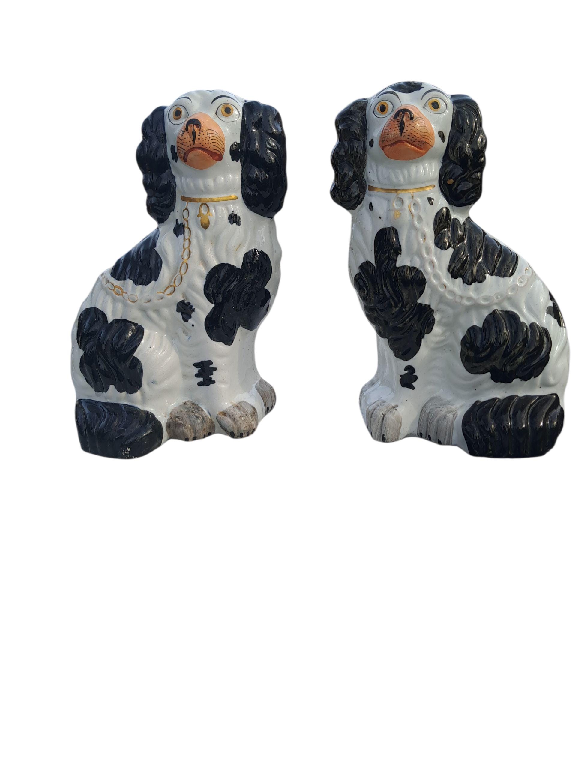 Authentic Antique Staffordshire Dog Size 2 Comforter Spaniel Pair Black