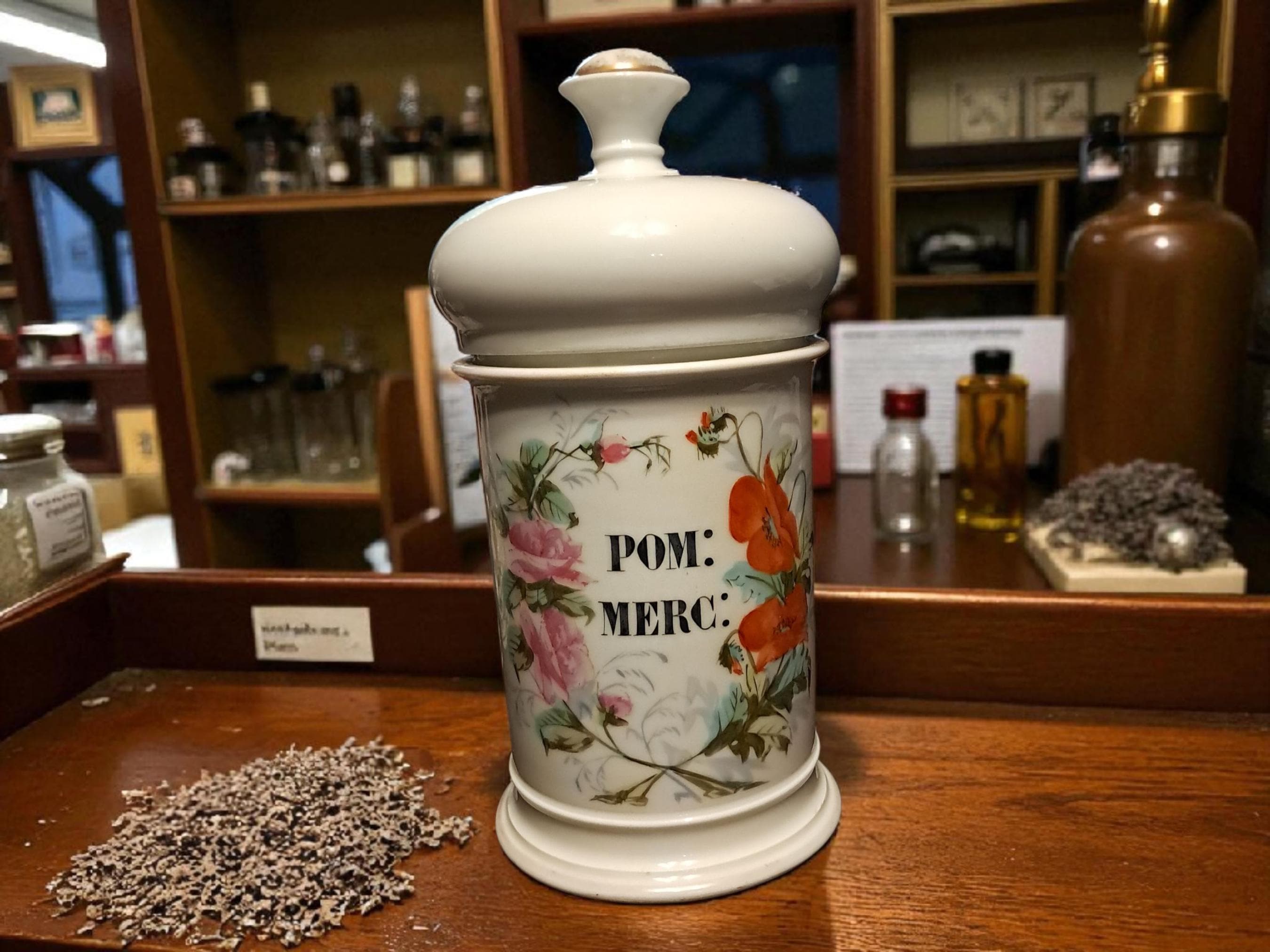 Antique French Apothecary Jar: Hand Painted Floral Display Piece