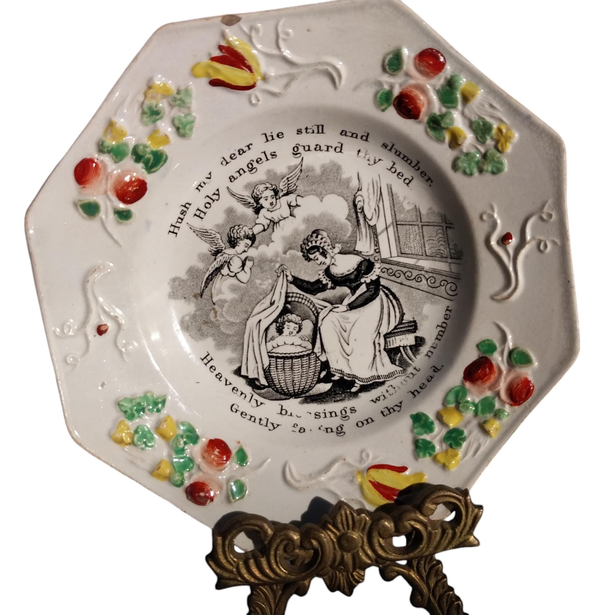 Staffordshire Georgian Pearlware Religious Printed Childs Plate with Verse