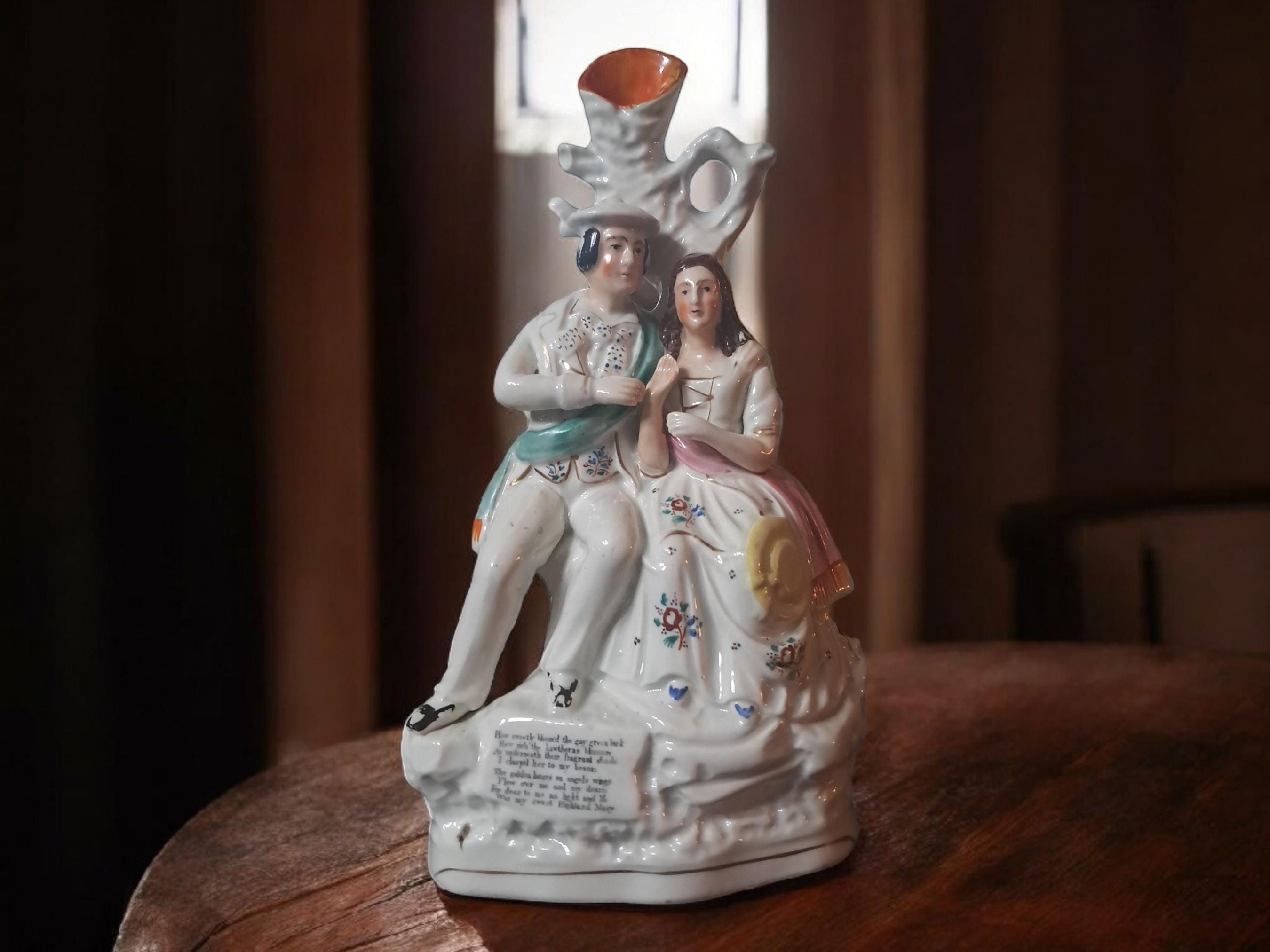 Antique Staffordshire Scottish Spill Vase  Robert Burns and Highland Mary with Poem