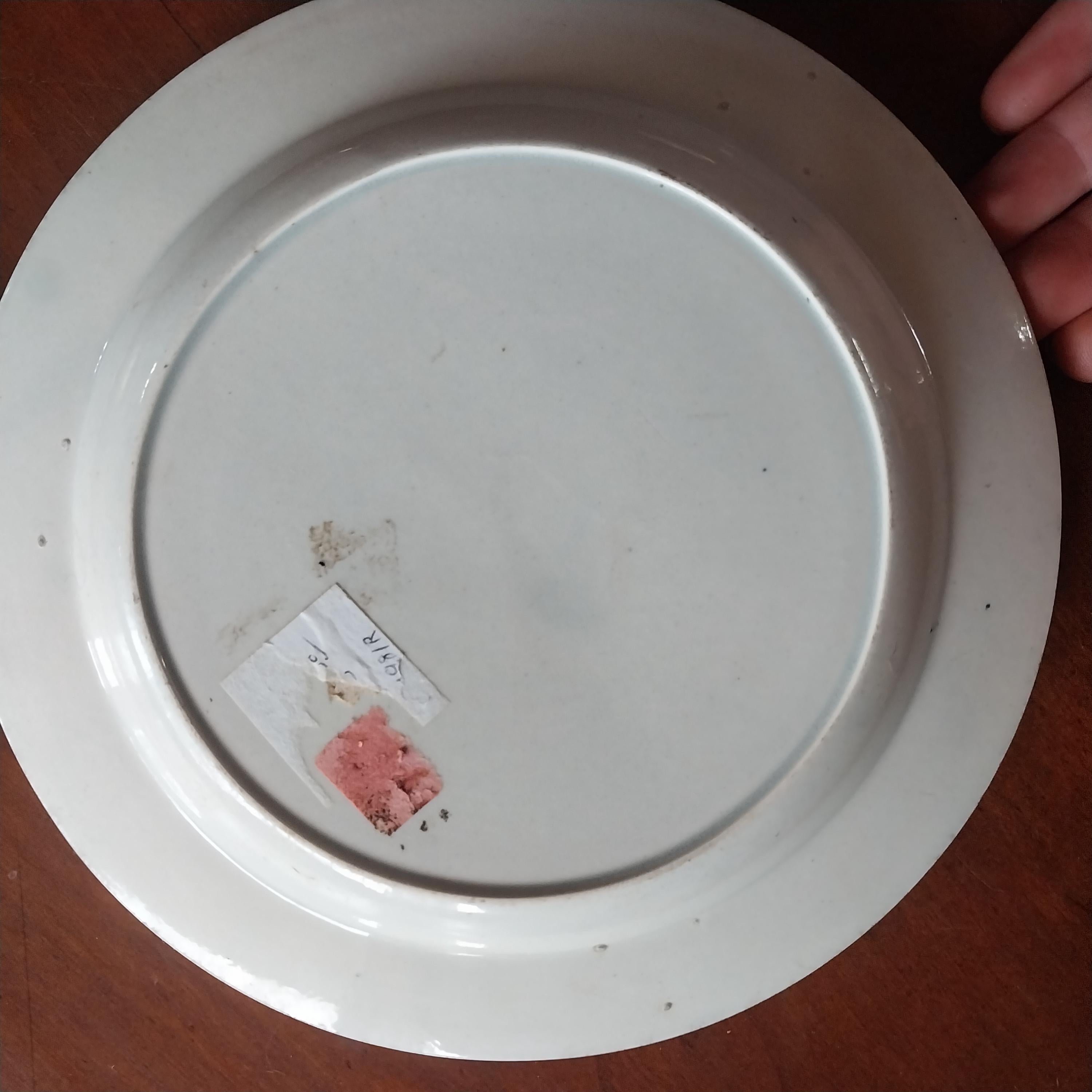 Early Staffordshire Pearlware Plate with Enameled Flowers and Pastoral Scene