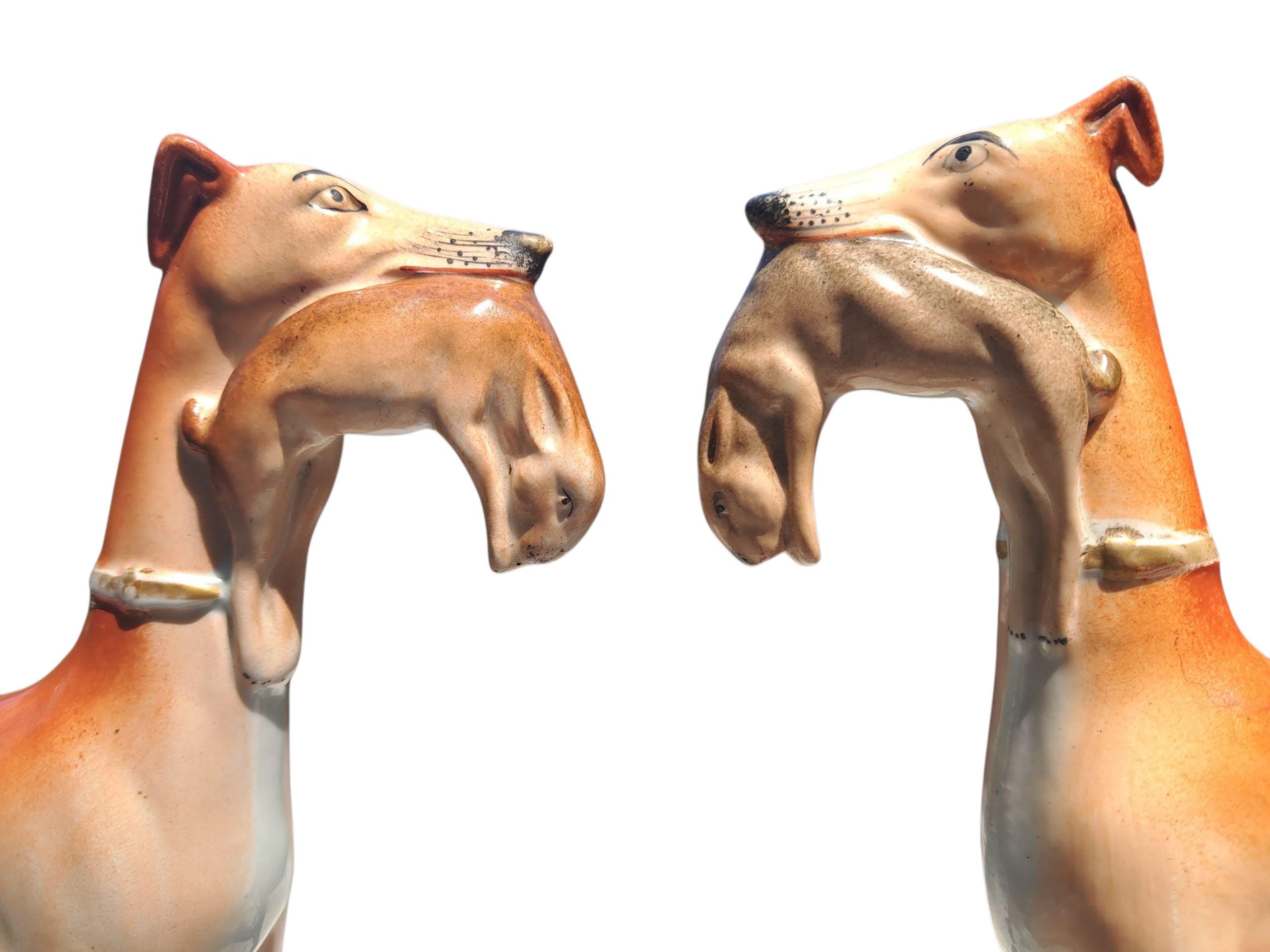 Authentic Antique Huge 11 Inch Staffordshire Dog Whippet Greyhound Pair