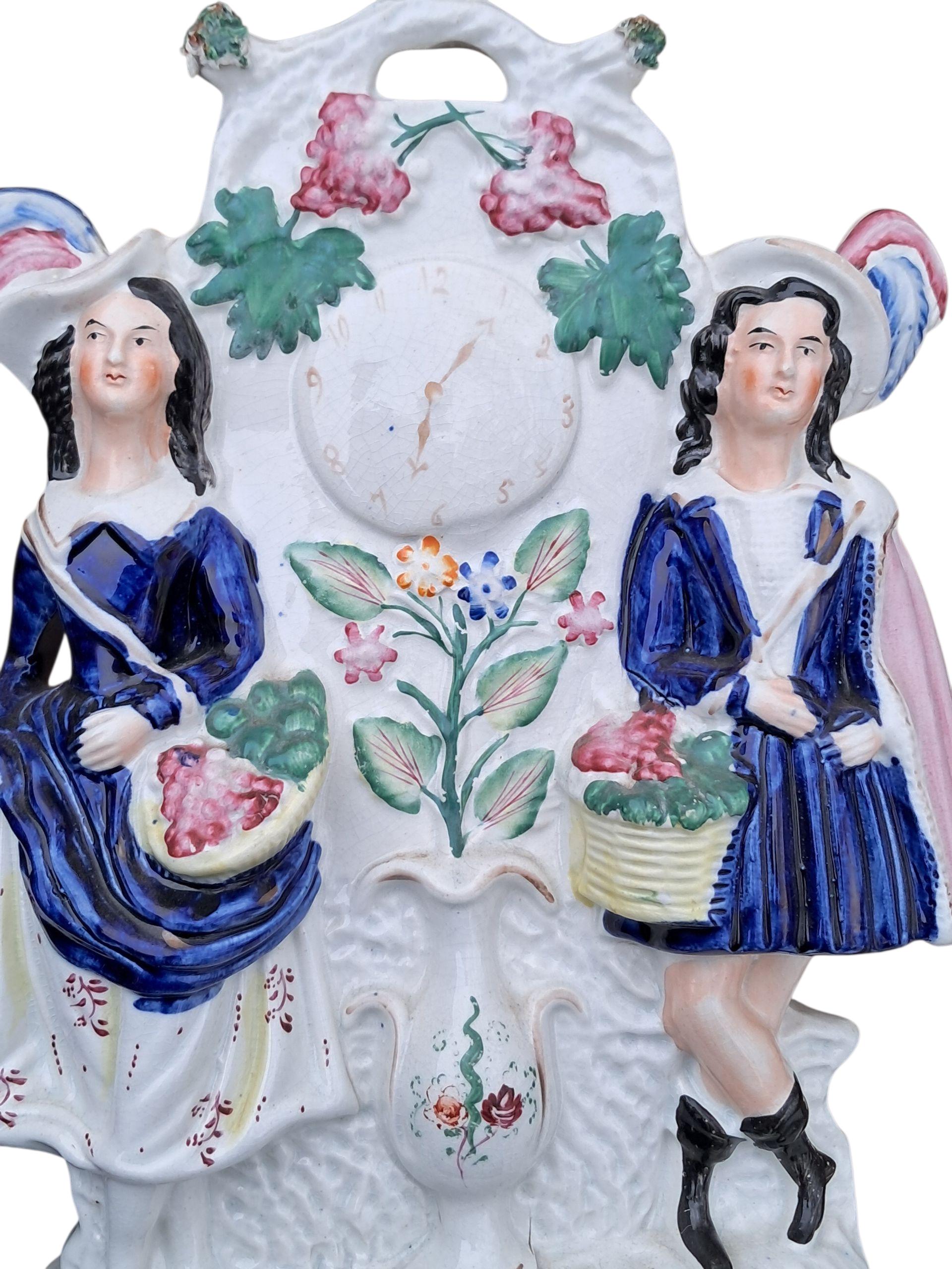 Antique Staffordshire Figure With Faux Clock