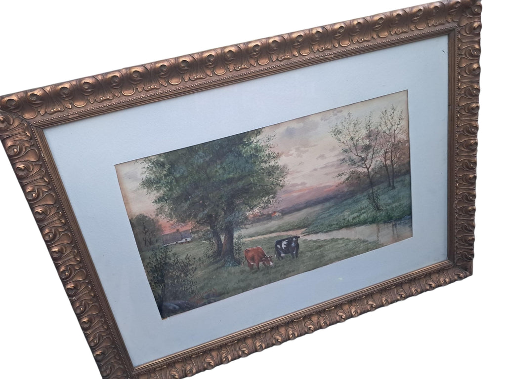 Antique Pastoral Watercolor Painting: Flemming, Canadian Artist, 1913