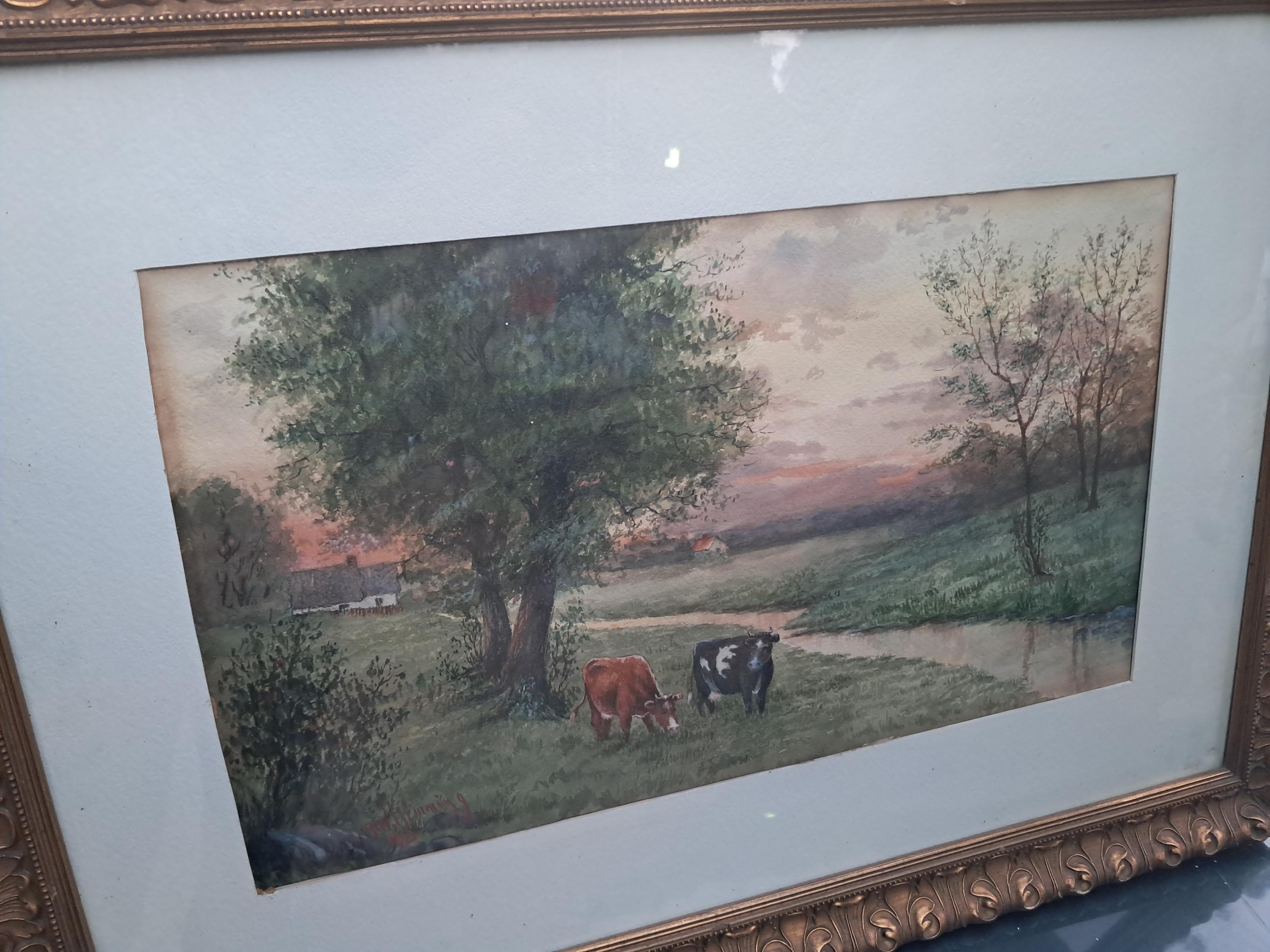 Antique Pastoral Watercolor Painting: Flemming, Canadian Artist, 1913