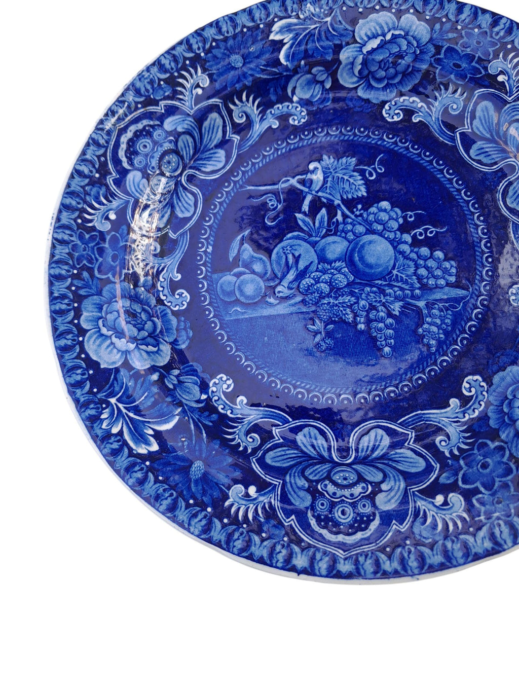 Staffordshire Historical Transferware Plate 9 Plus Inches Birds and Fruit