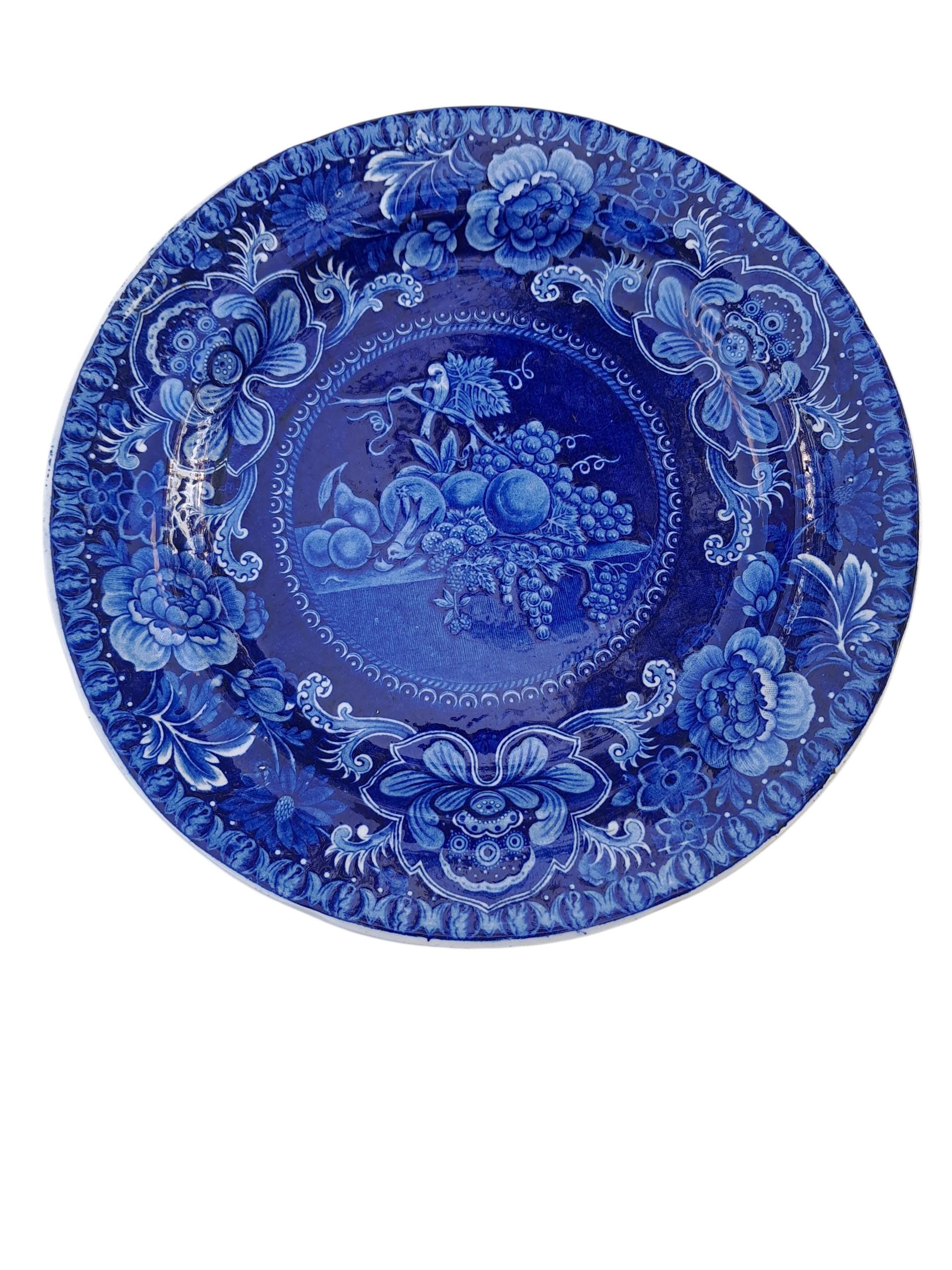 Staffordshire Historical Transferware Plate 9 Plus Inches Birds and Fruit