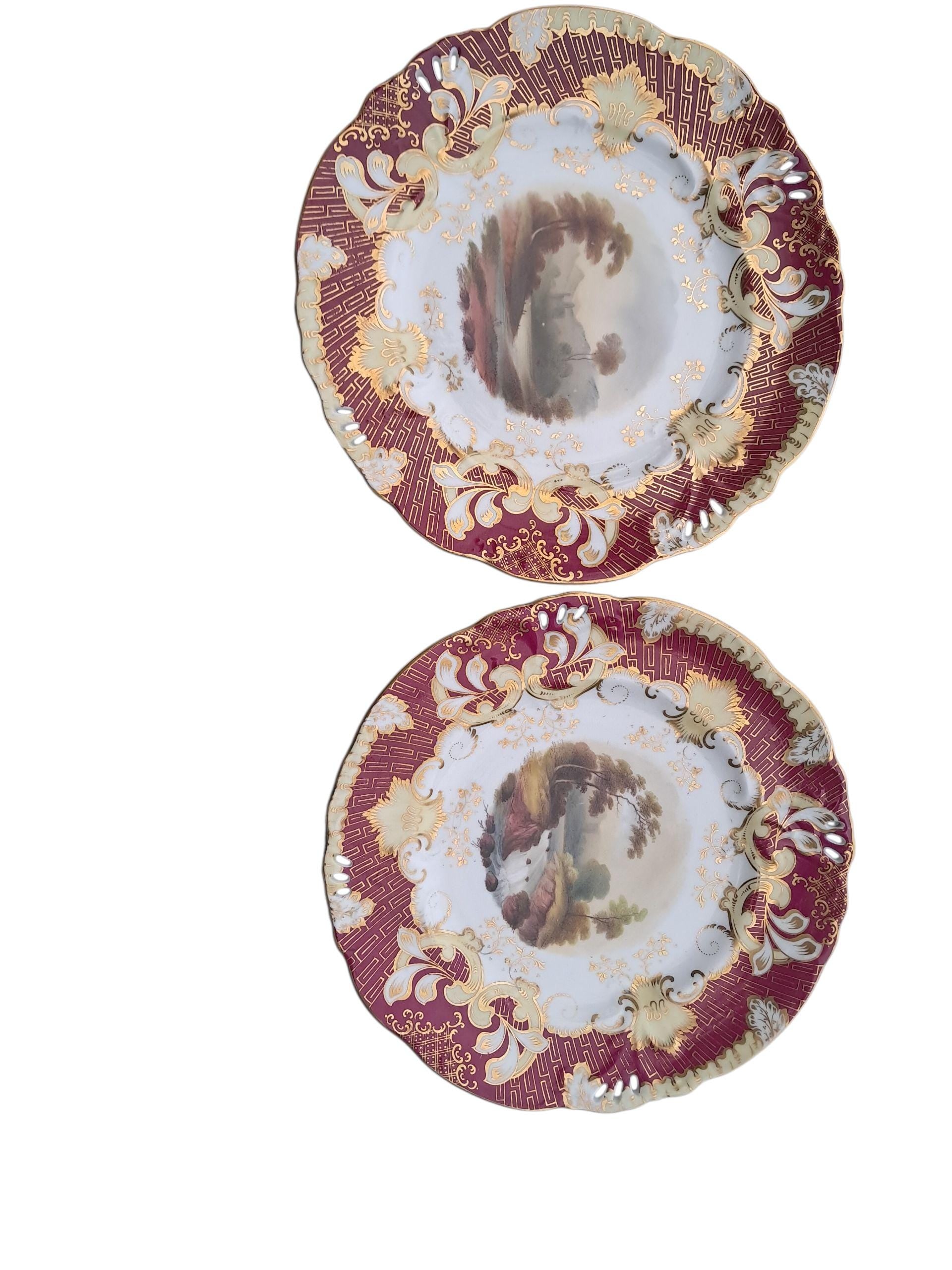 Antique Samuel Alcock Plates: English Hand-Painted Pair, 1830s