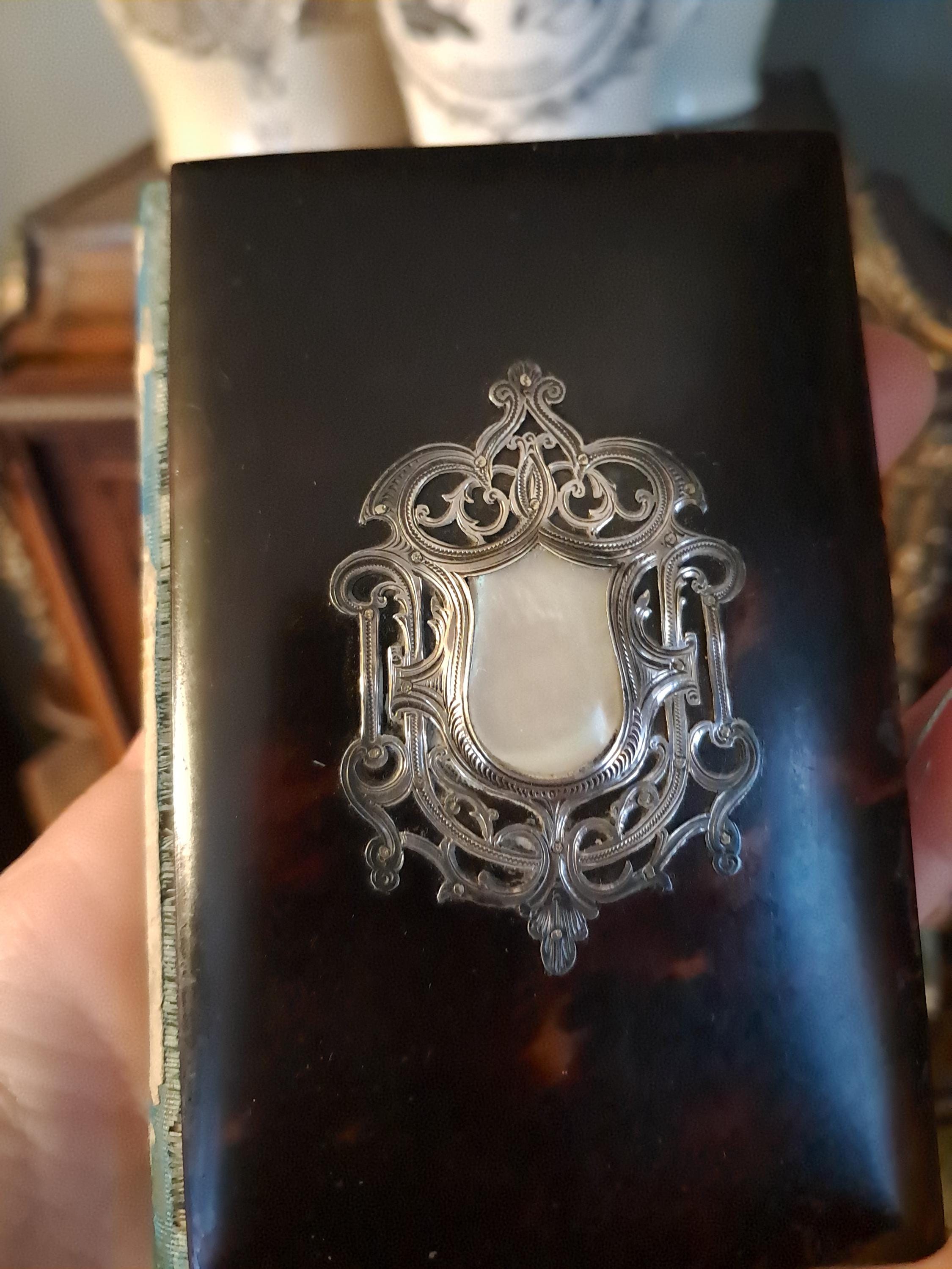 Antique Faux Tortoiseshell and Sterling and Mother of Pearl Notepad