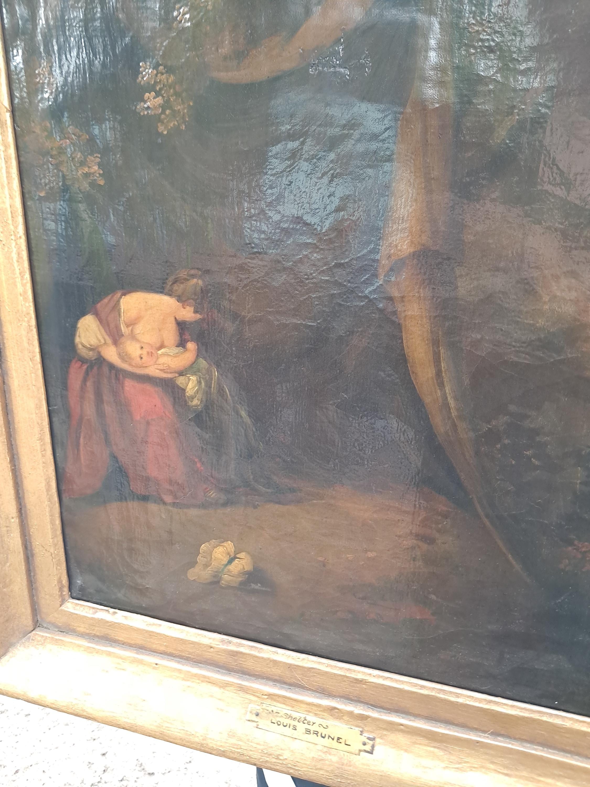 Antique Dark and Moody Painting of Mom Shielding Child
